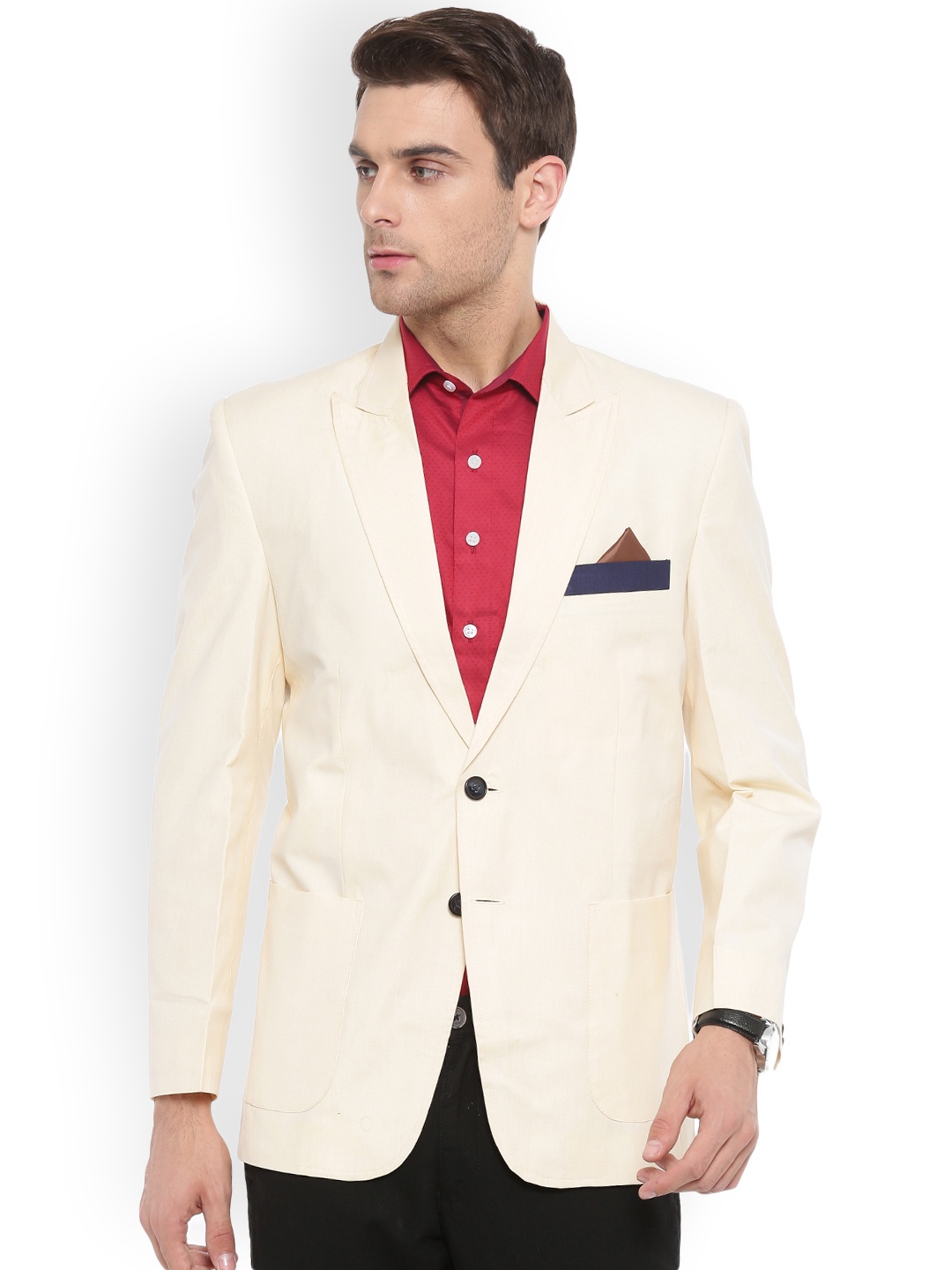 

Shaftesbury London Cream Regular Fit Single-Breasted Formal Blazer