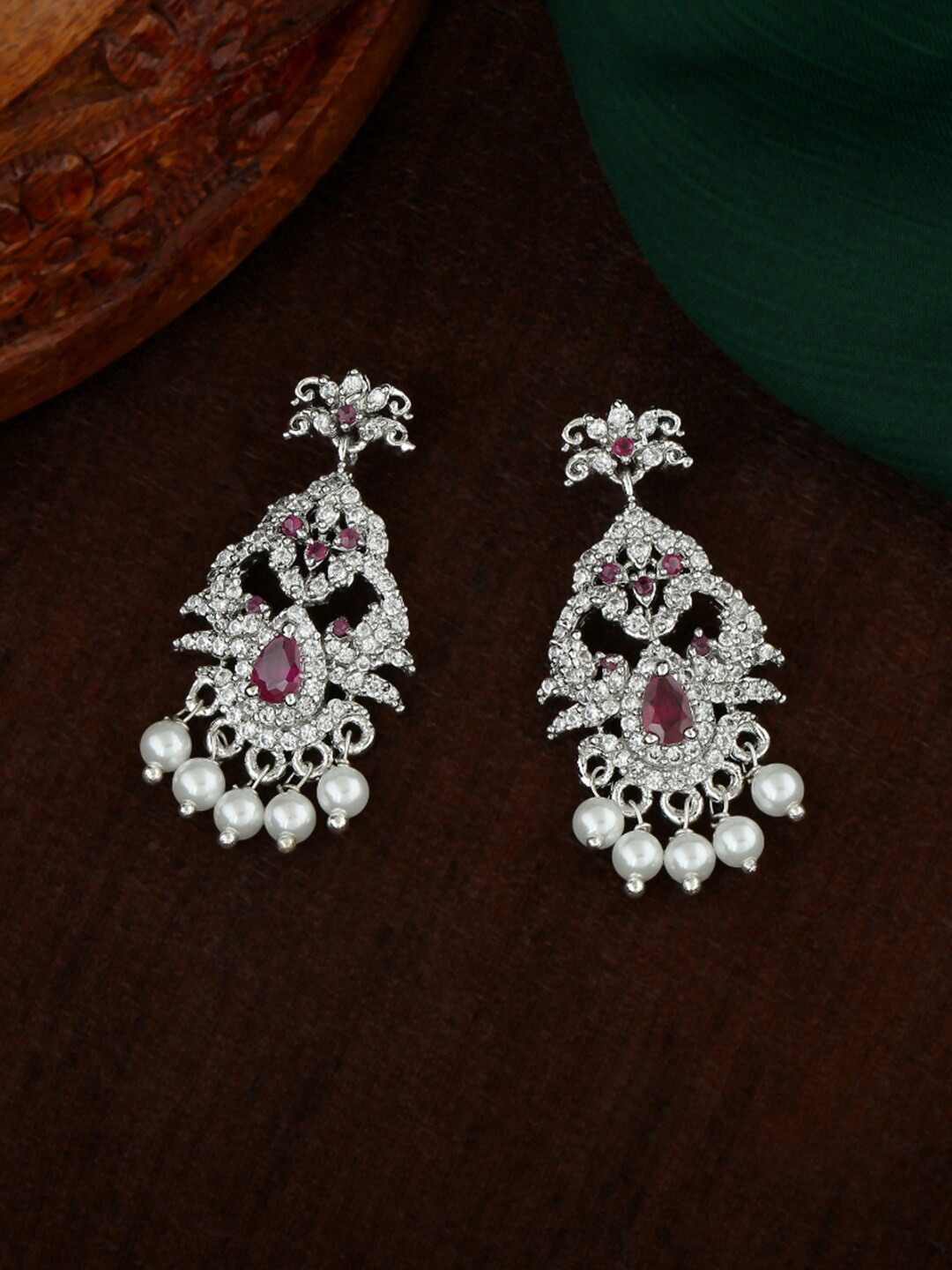 

Estele Silver-Plated Peacock Shaped Drop Earrings