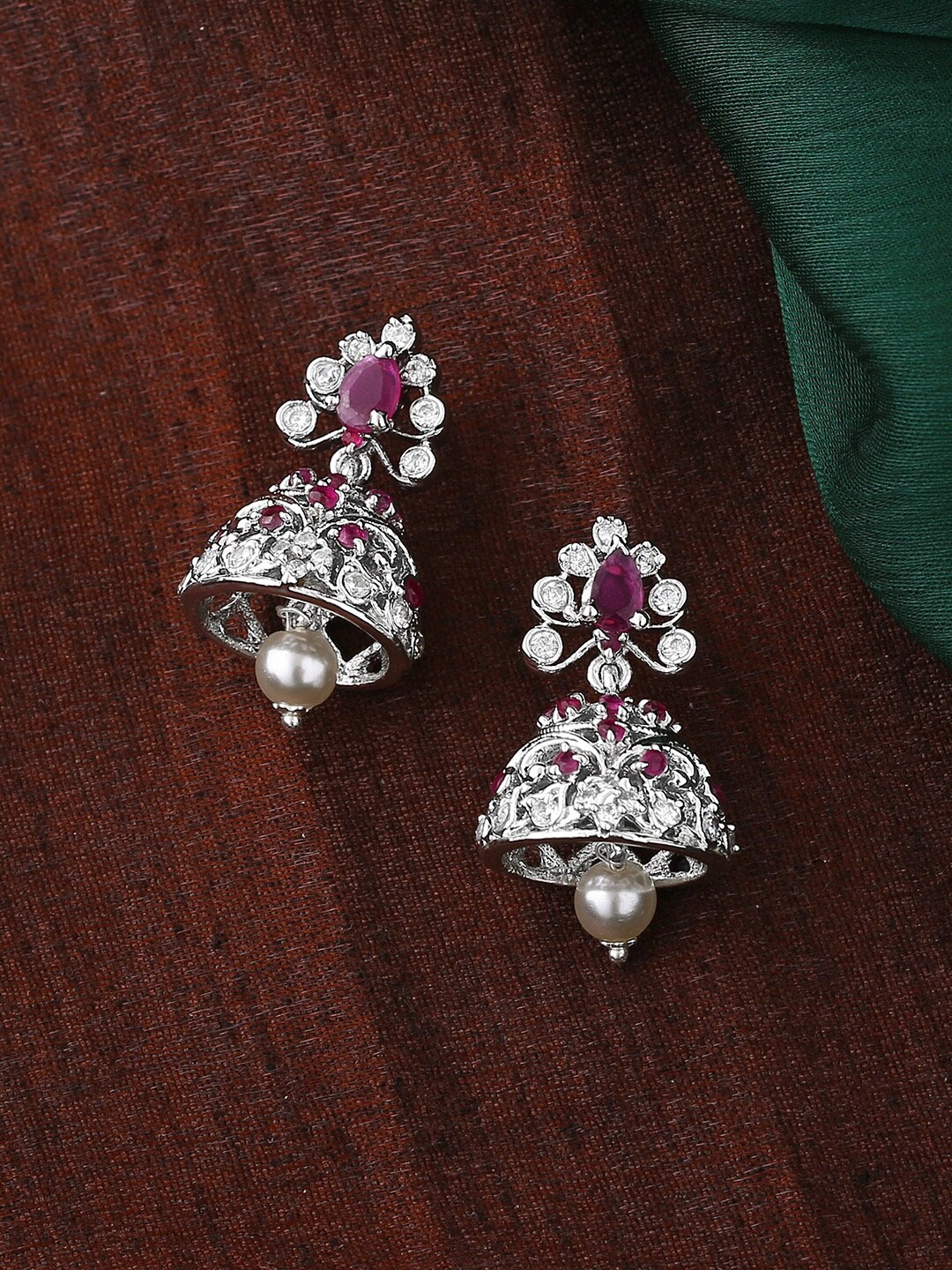 

Estele Silver-Plated Dome Shaped Jhumkas Earrings