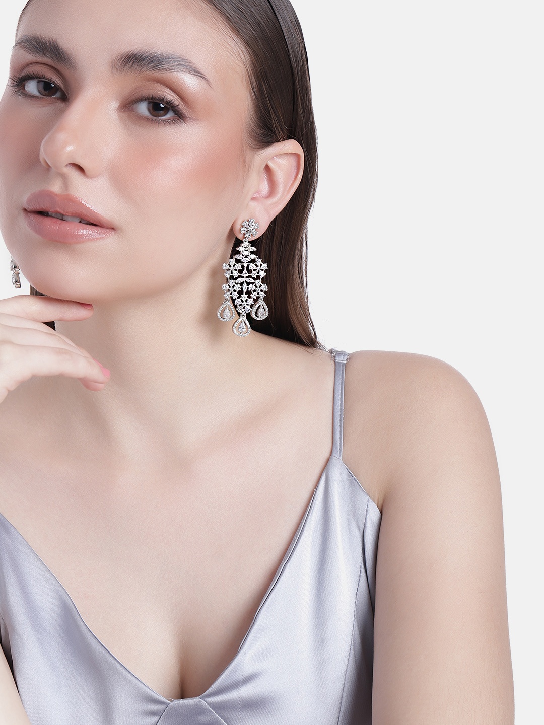 

Estele Silver-Plated Teardrop Shaped Drop Earrings