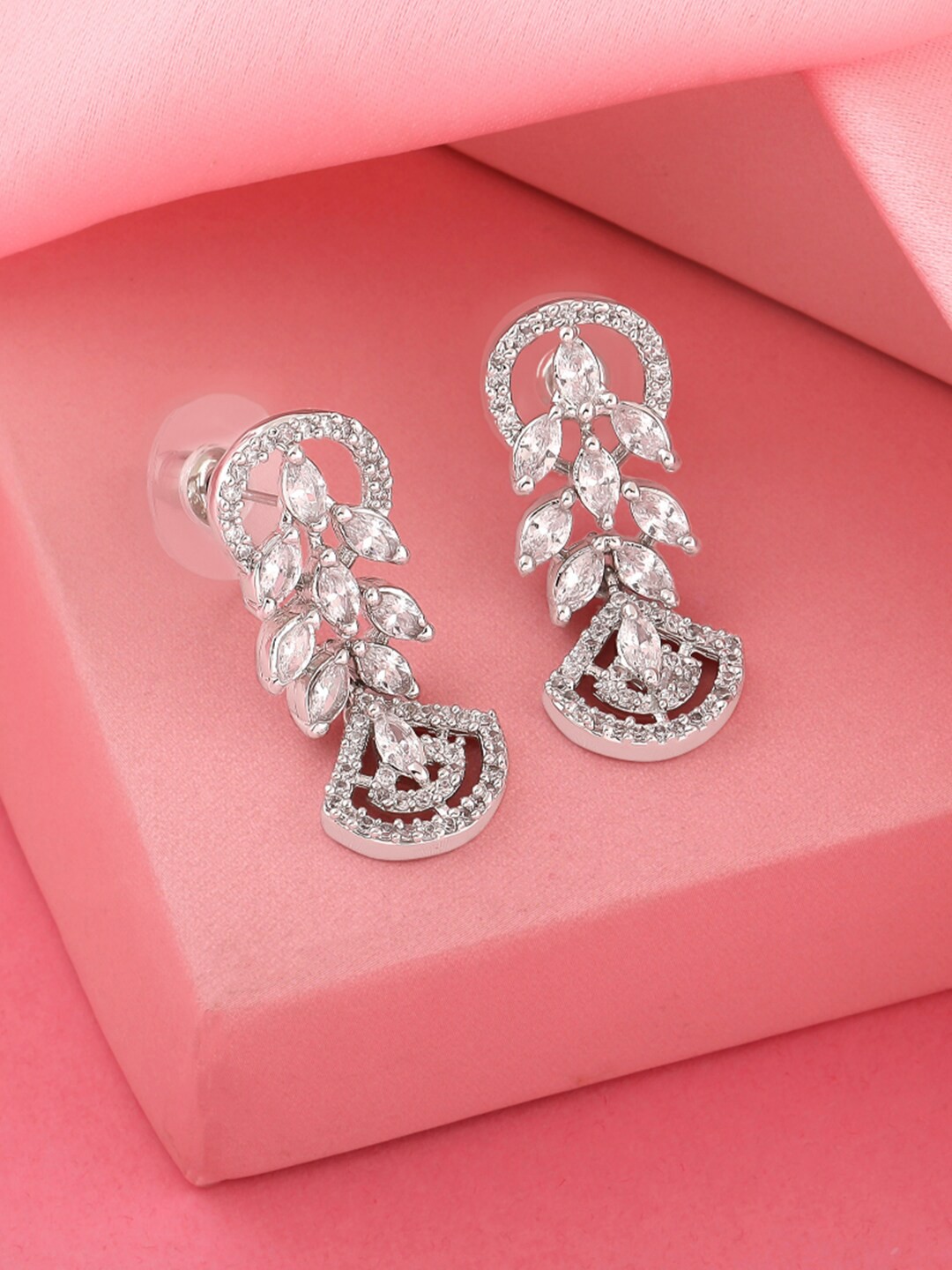 

Estele Silver-Plated Leaf Shaped Drop Earrings