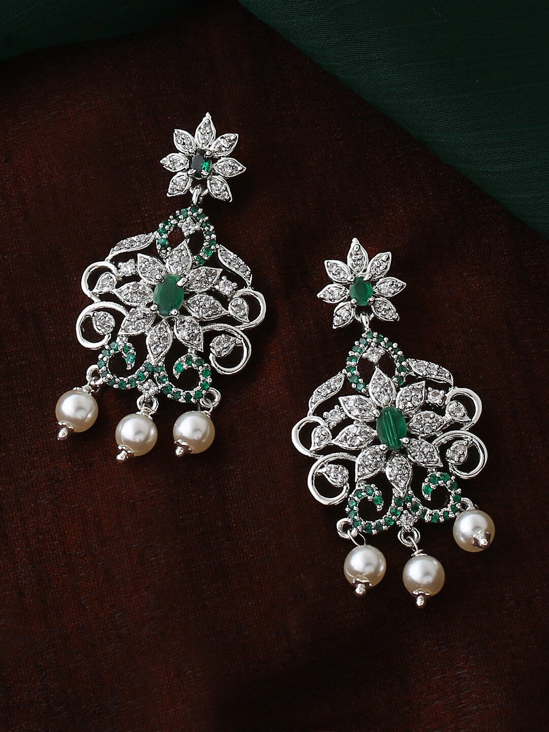 

Estele Floral Jhumkas Earrings, Silver