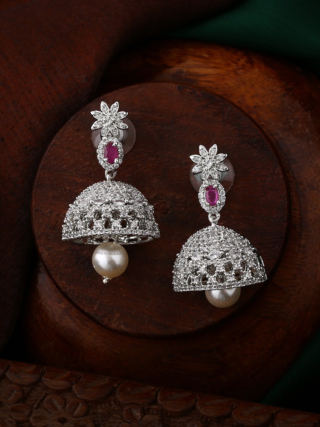 

Estele Floral Jhumkas Earrings, Silver