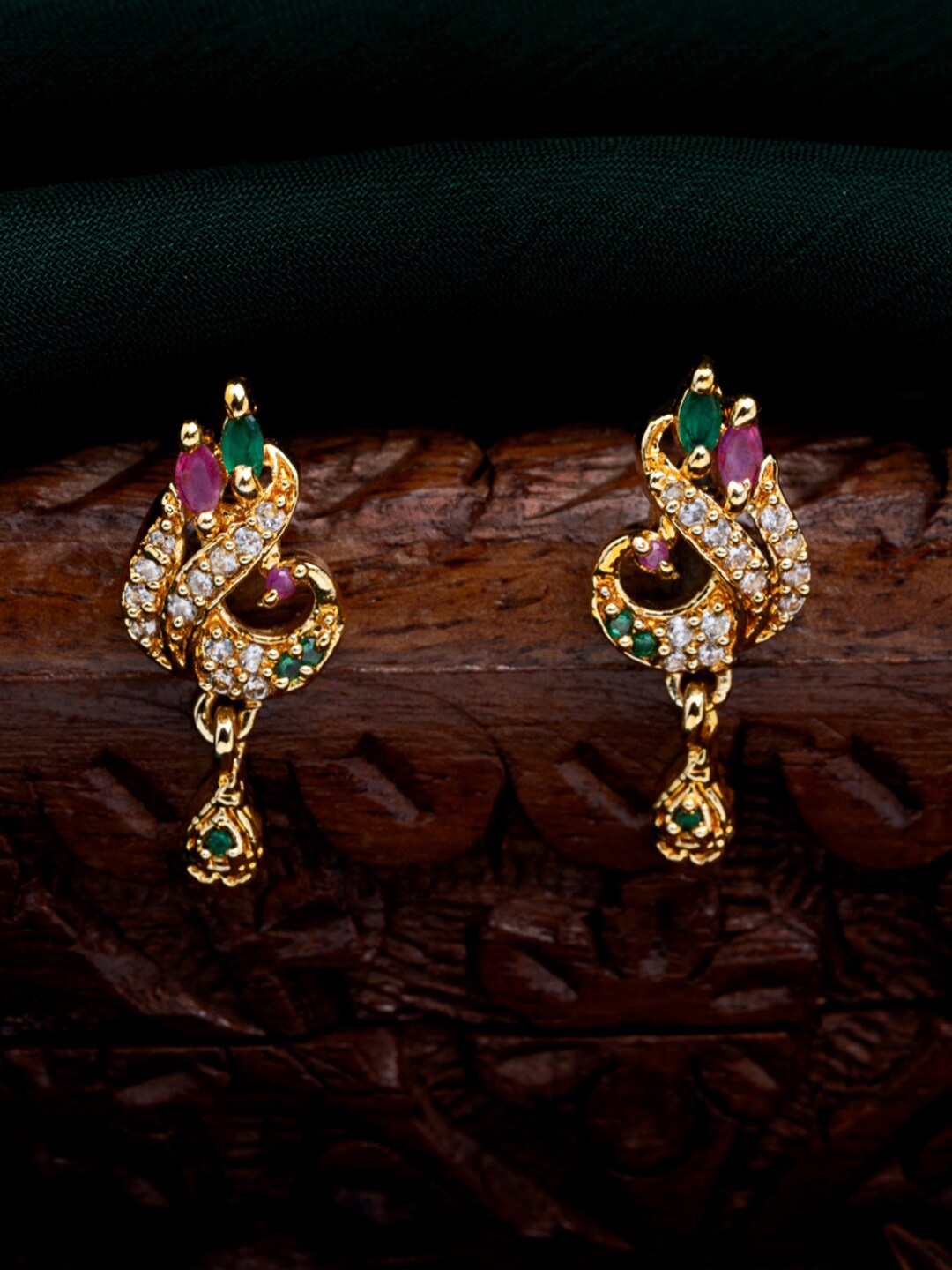 

Estele Peacock Shaped Drop Earrings, Gold