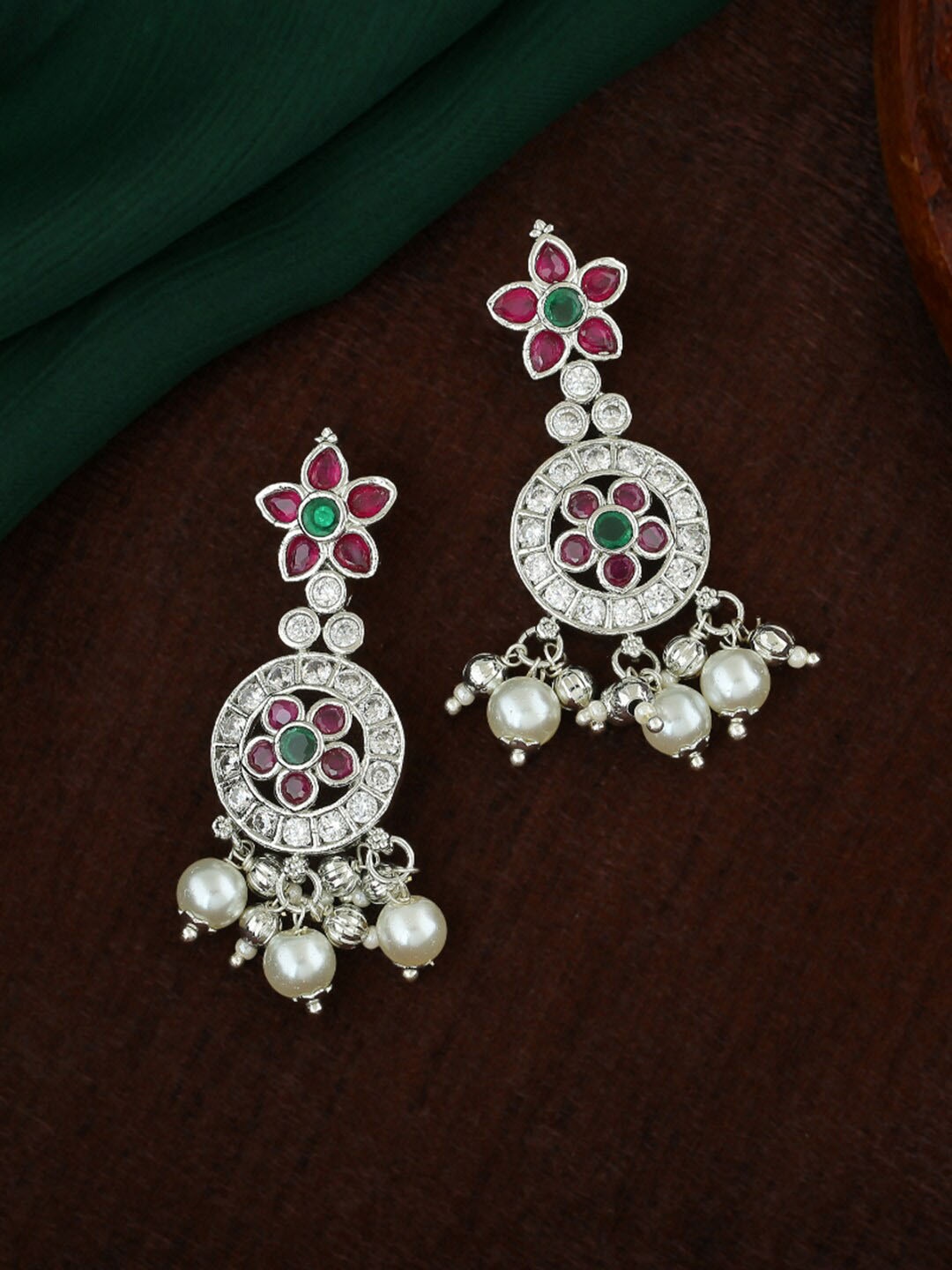 

Estele Floral Jhumkas Earrings, Silver