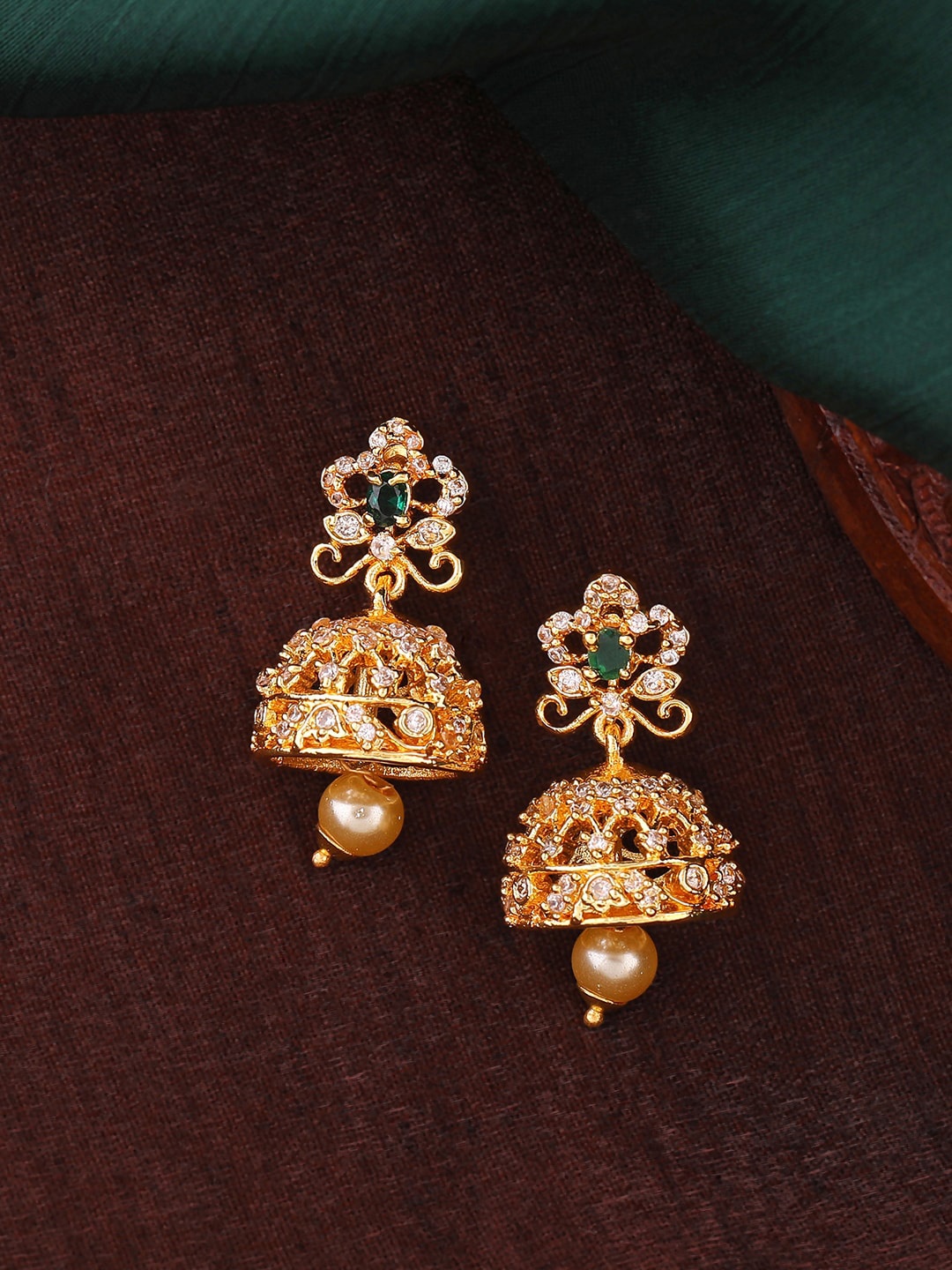 

Estele Gold-Plated Classic Jhumkas Earrings, Green