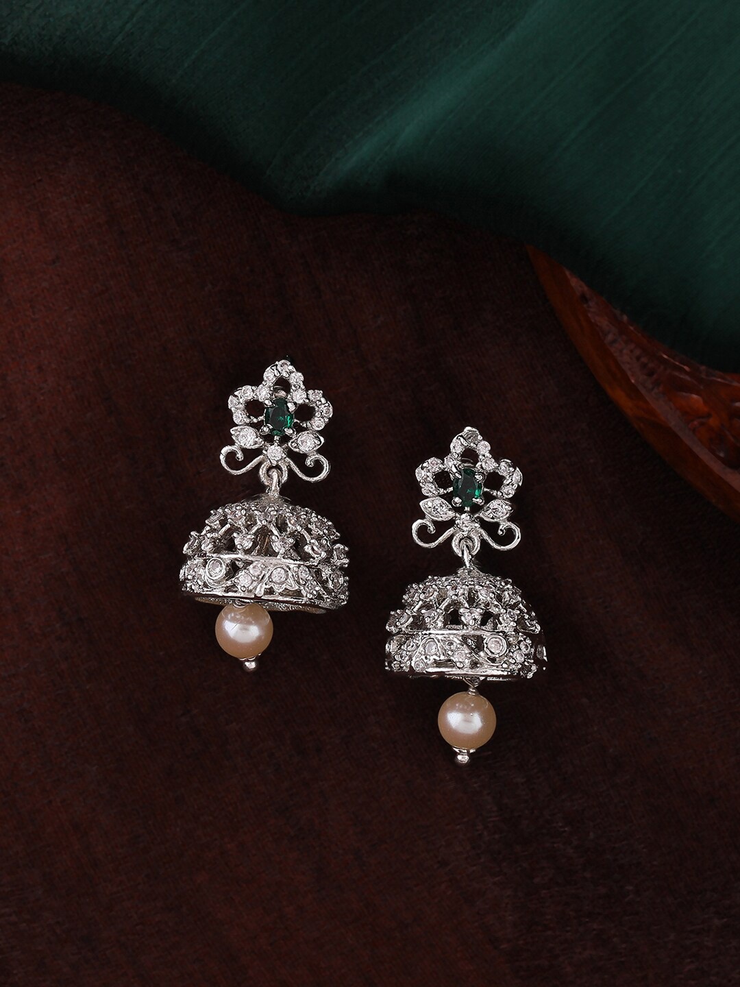 

Estele Silver-Plated Classic Jhumkas Earrings, Green
