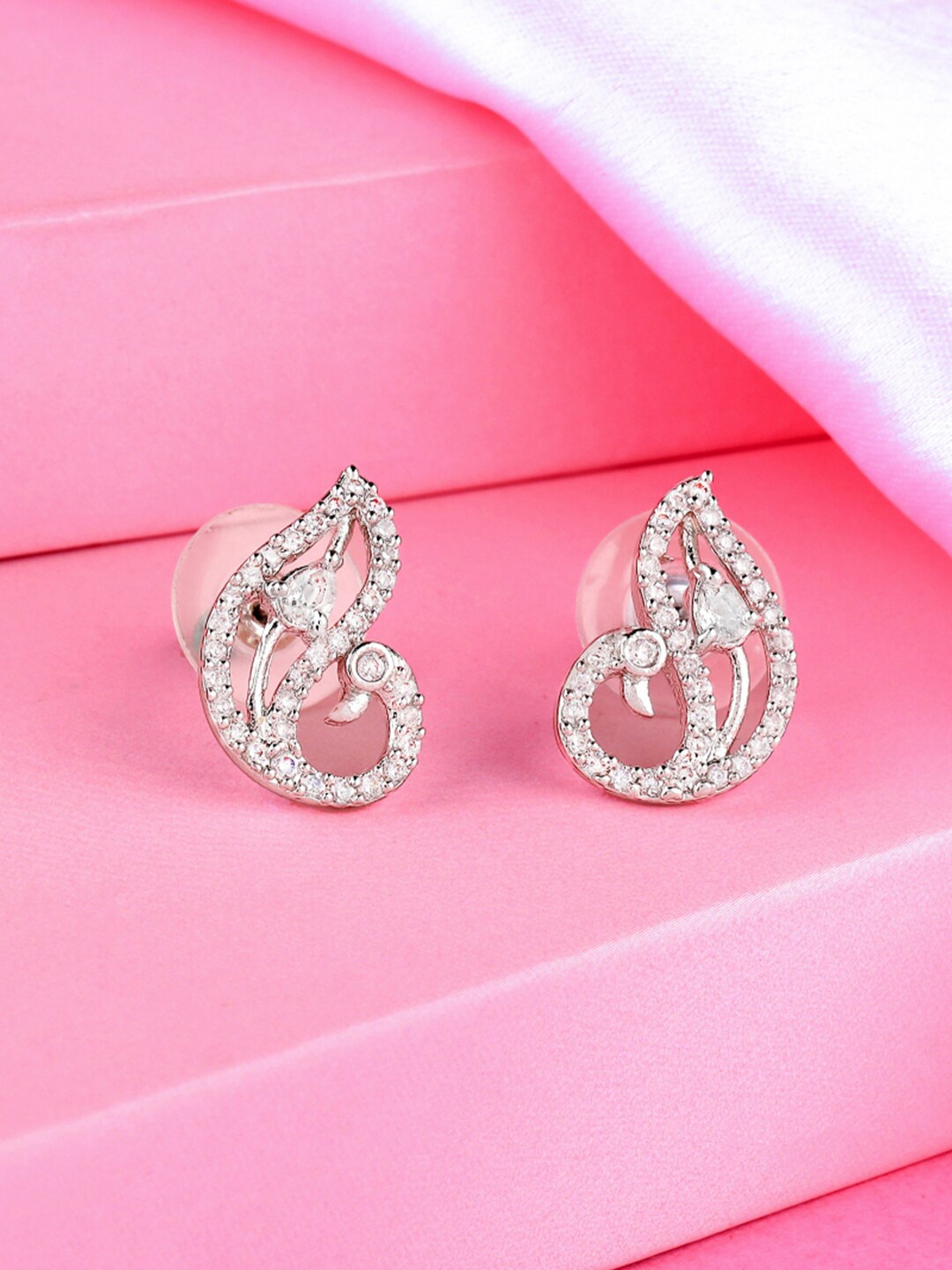 

Estele Silver Plated Peacock Shaped Studs Earrings, White