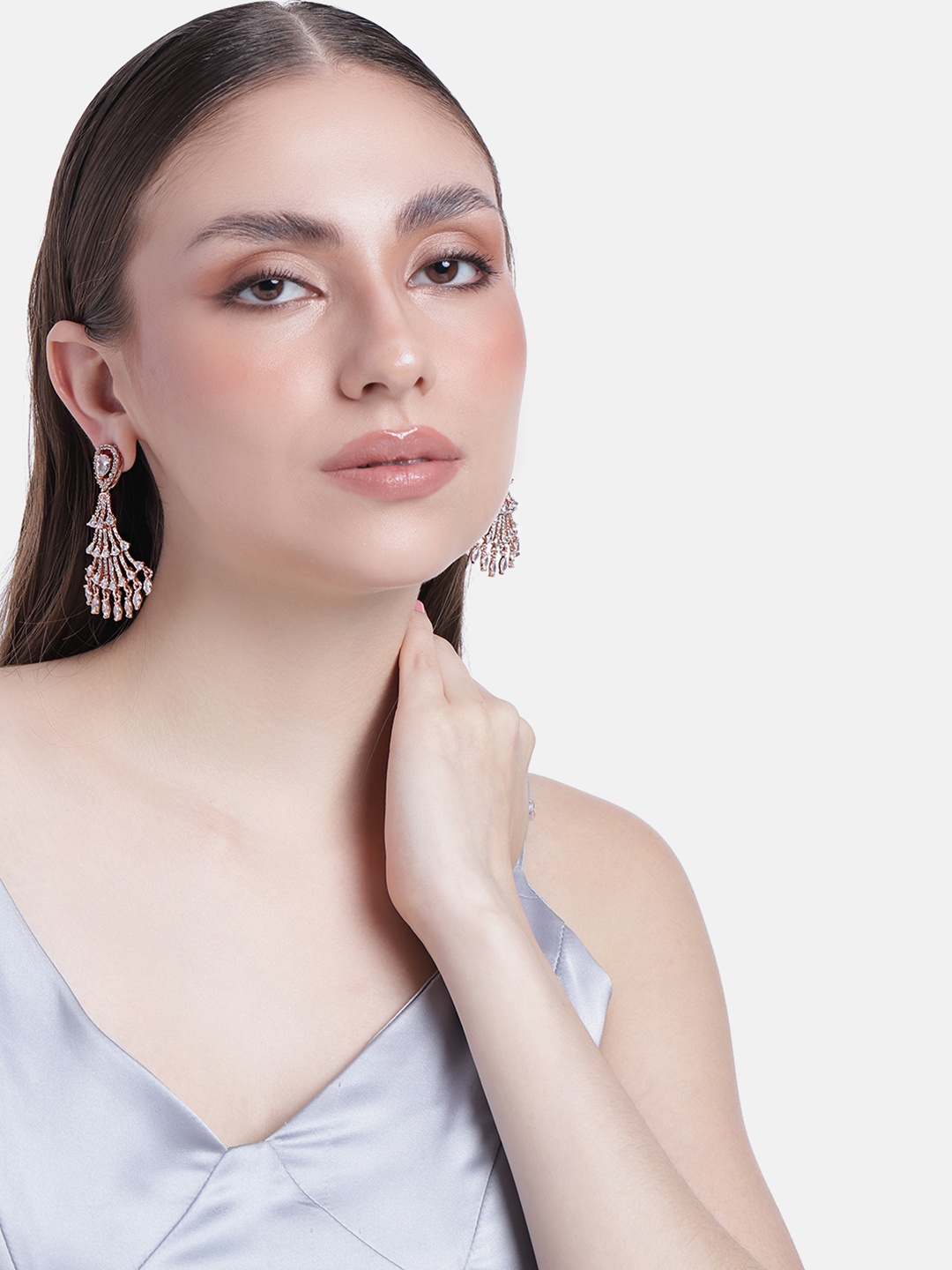 

Estele White & Rose Gold Teardrop Shaped Drop Earrings