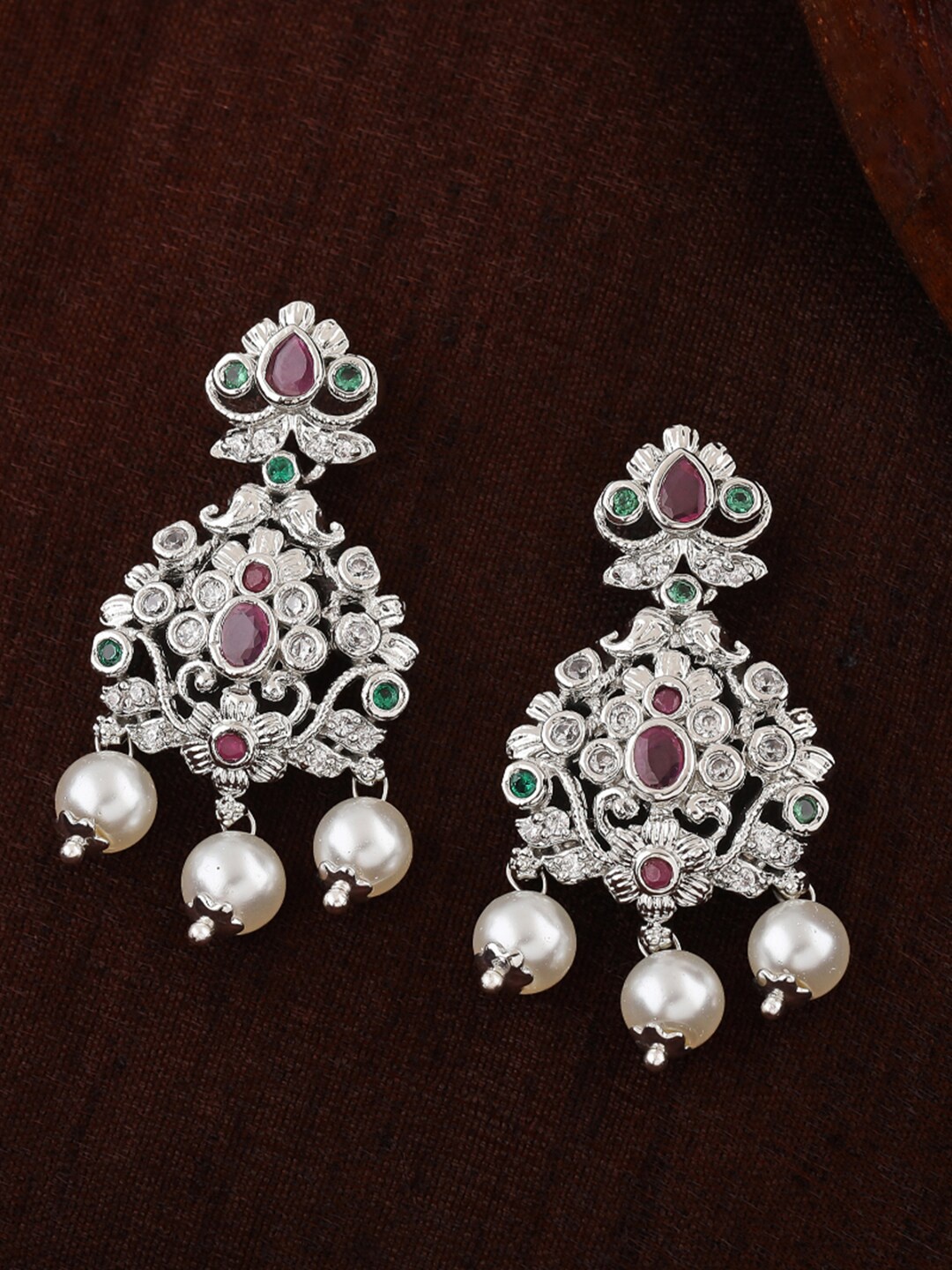 

Estele Silver-Plated Floral Drop Earrings, Red