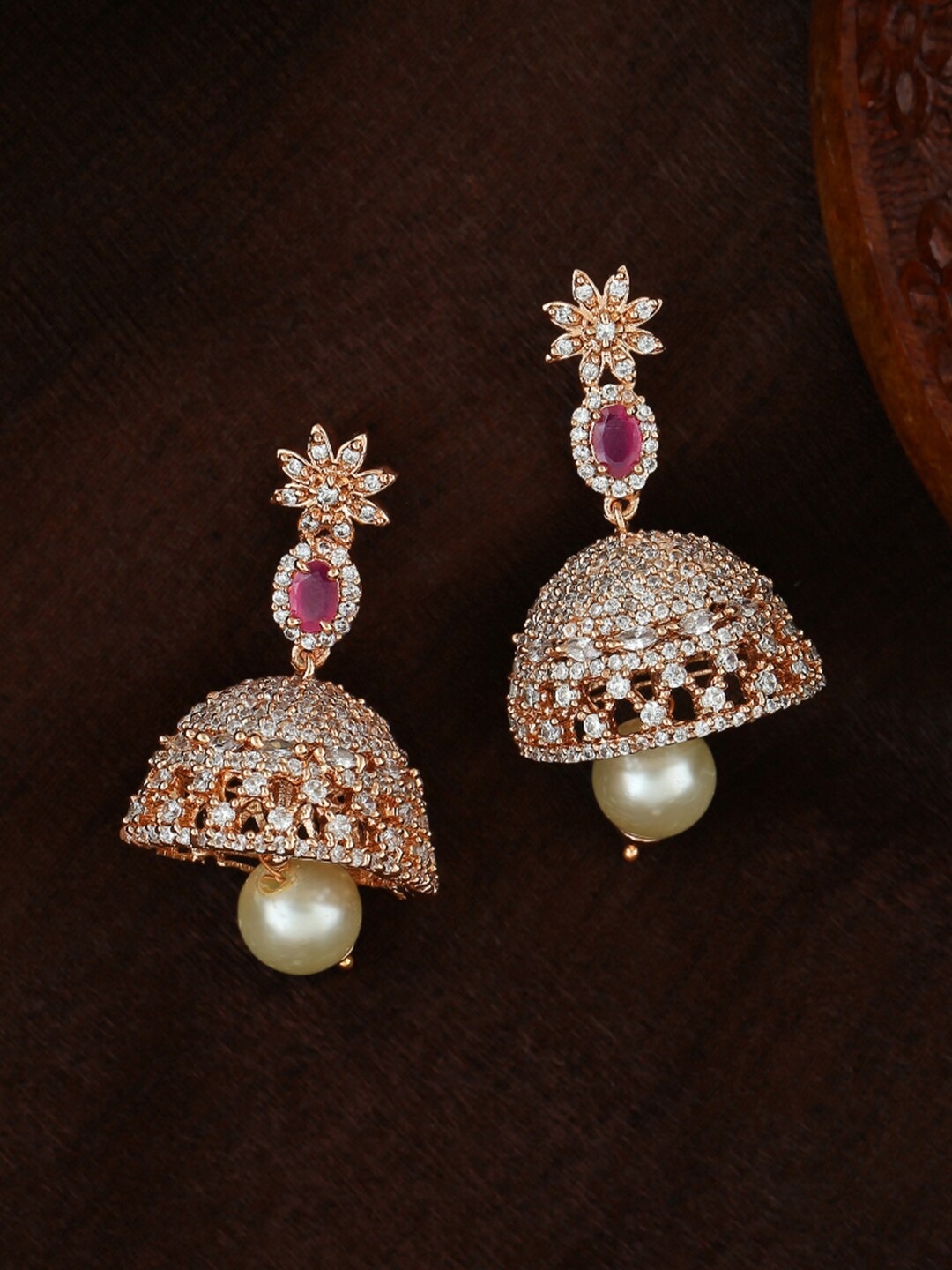 

Estele Floral Jhumkas Earrings, Rose gold