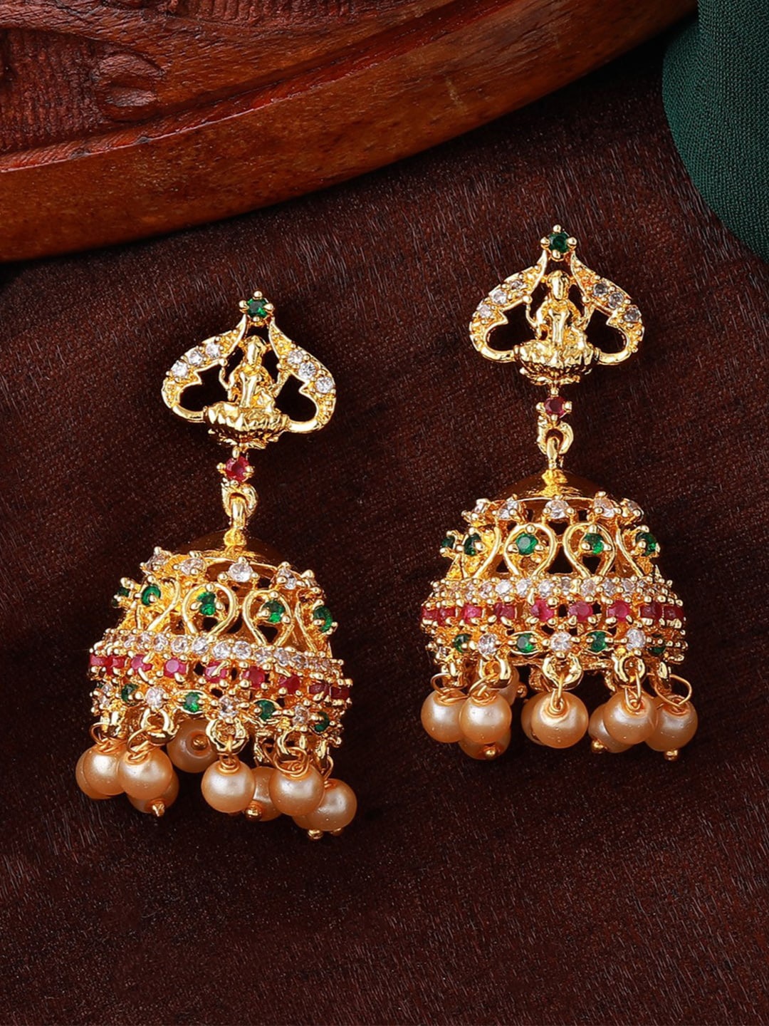 

Estele Classic Jhumkas Earrings, Green