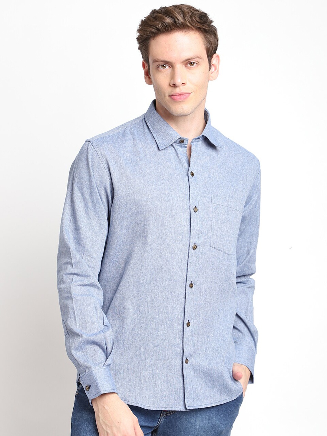 

DEVOILER Men Blue Standard Casual Shirt