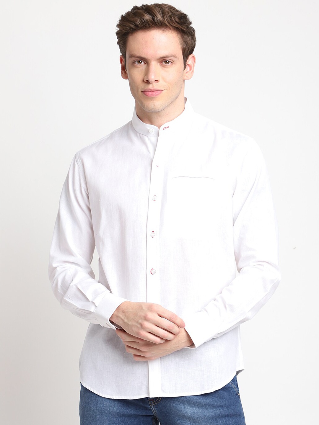 

DEVOILER Men White Standard Casual Shirt