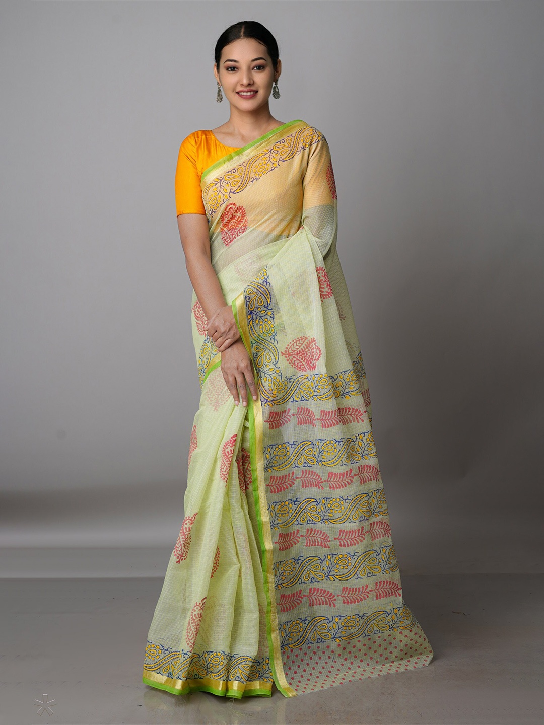 

Unnati Silks Ethnic Motifs Zari Pure Cotton Kota Saree, Green