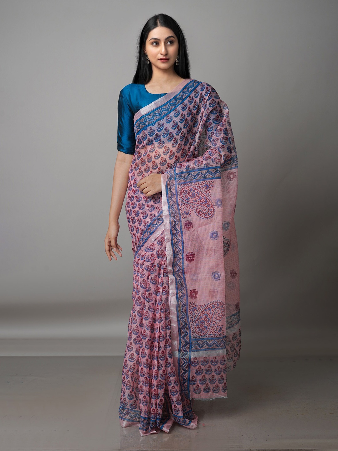 

Unnati Silks Floral Zari Pure Cotton Kota Saree, Peach