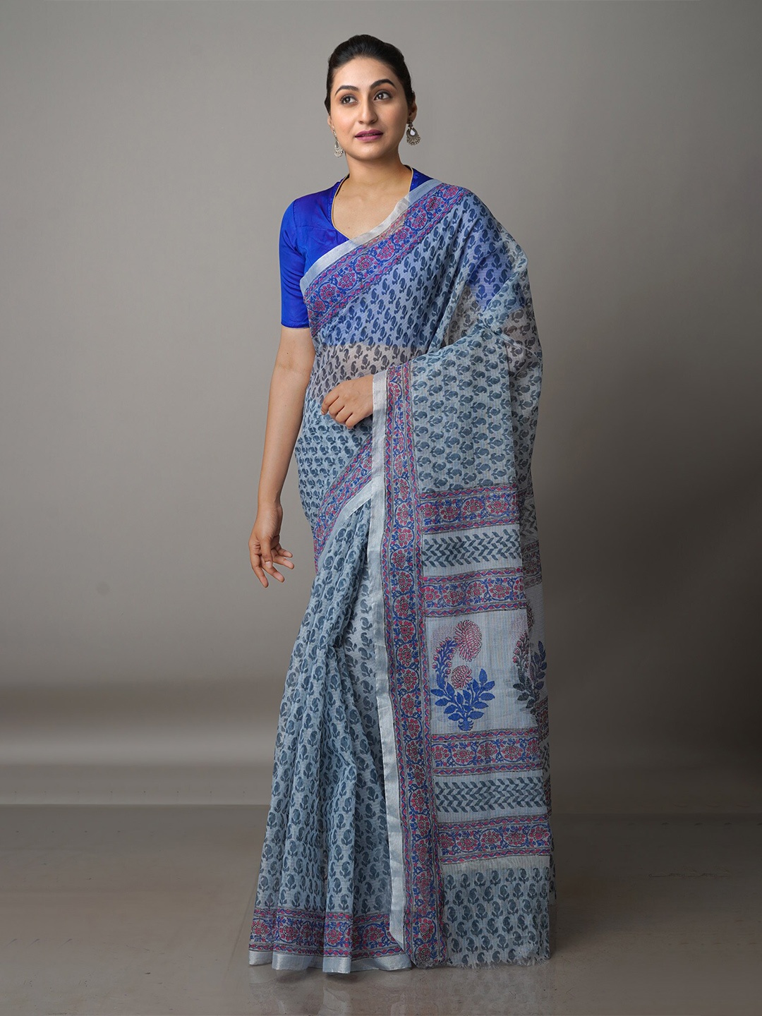 

Unnati Silks Ethnic Motifs Zari Pure Cotton Kota Saree, Grey