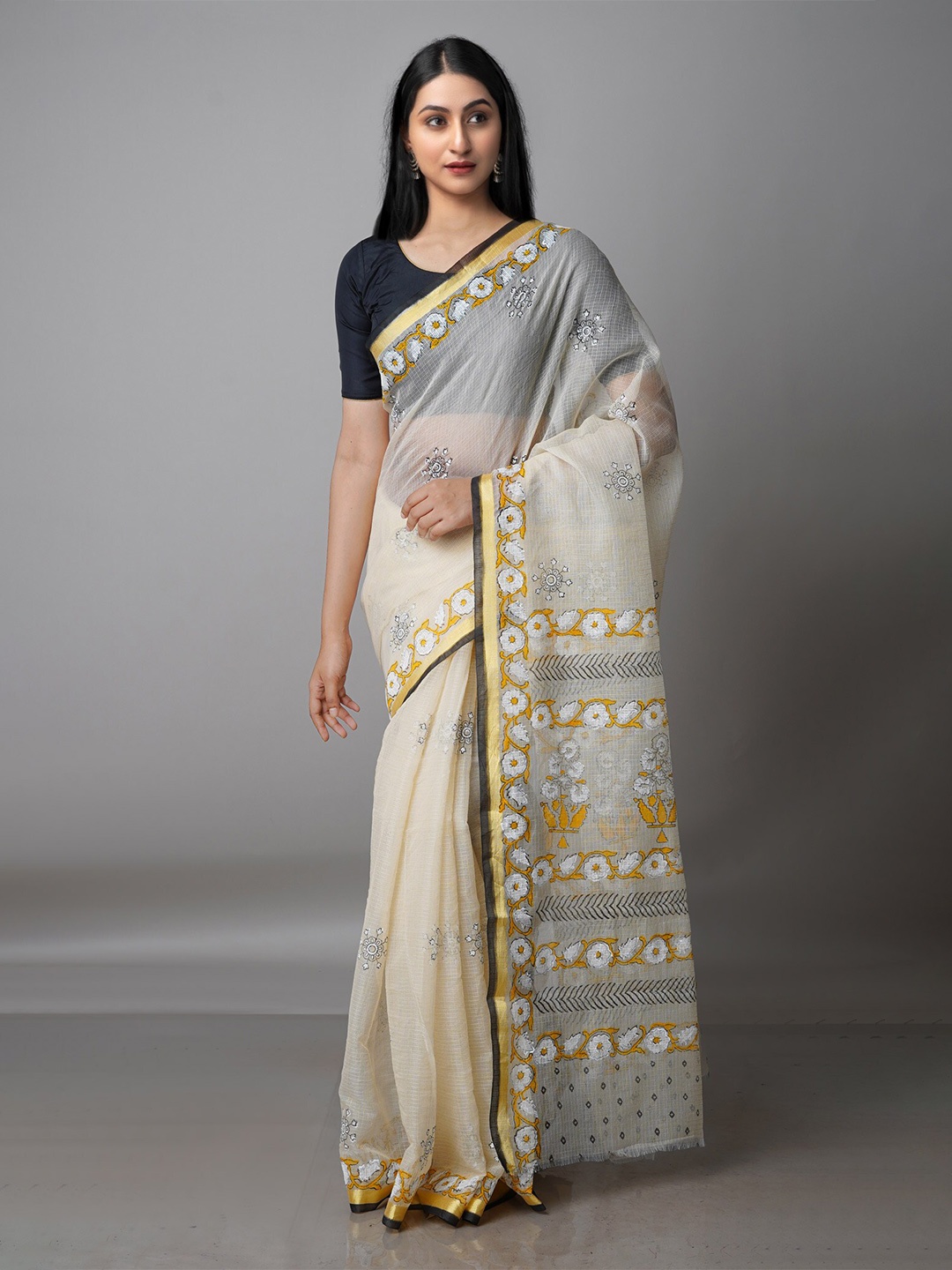 

Unnati Silks Floral Pure Cotton Kota Saree, Beige