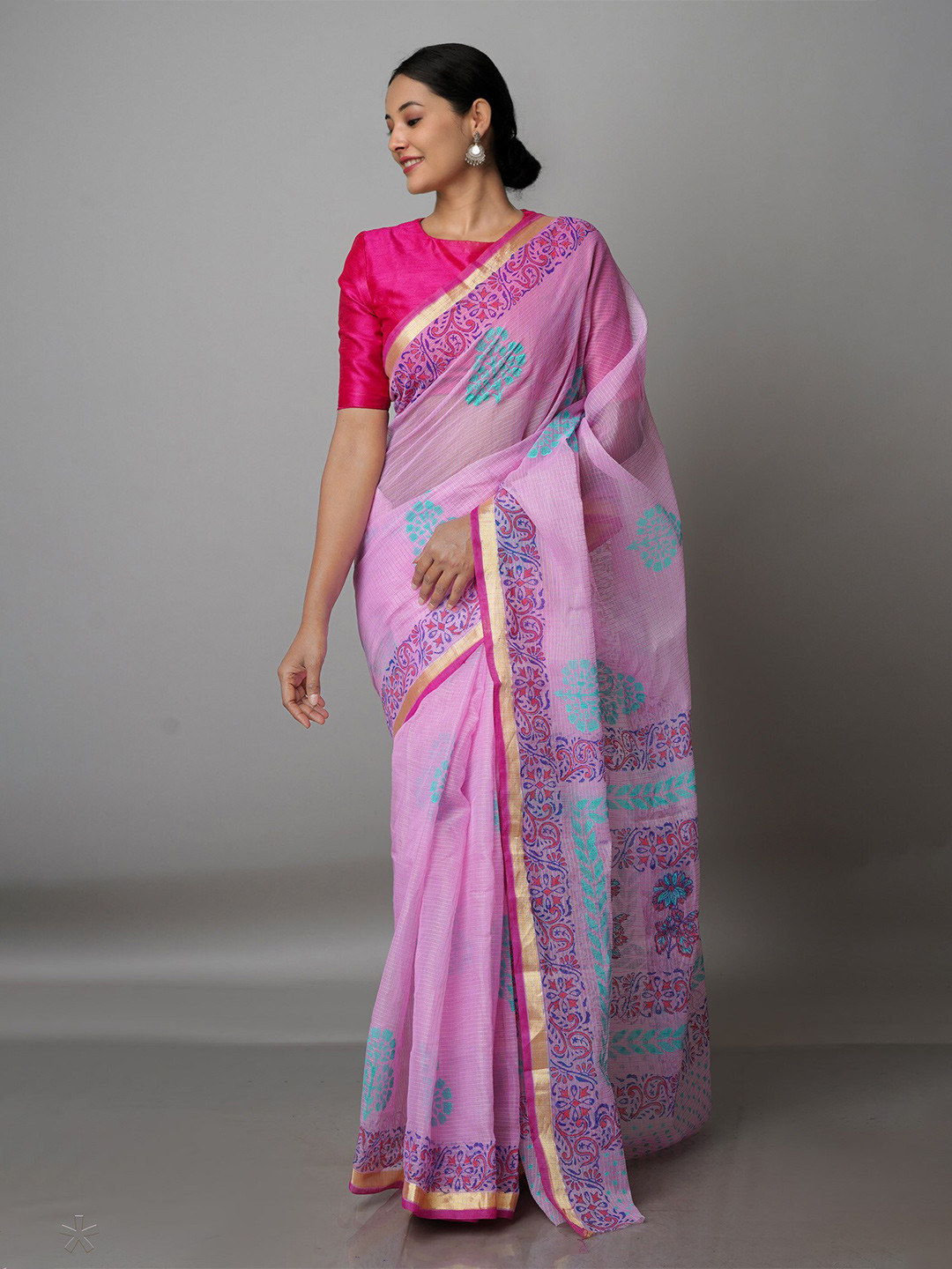 

Unnati Silks Floral Zari Pure Cotton Kota Saree, Pink