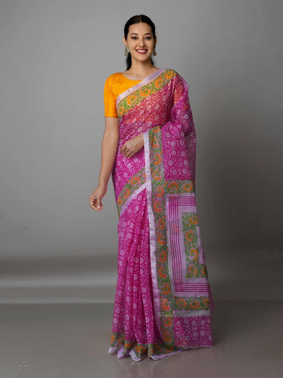 

Unnati Silks Floral Zari Pure Cotton Kota Saree, Pink