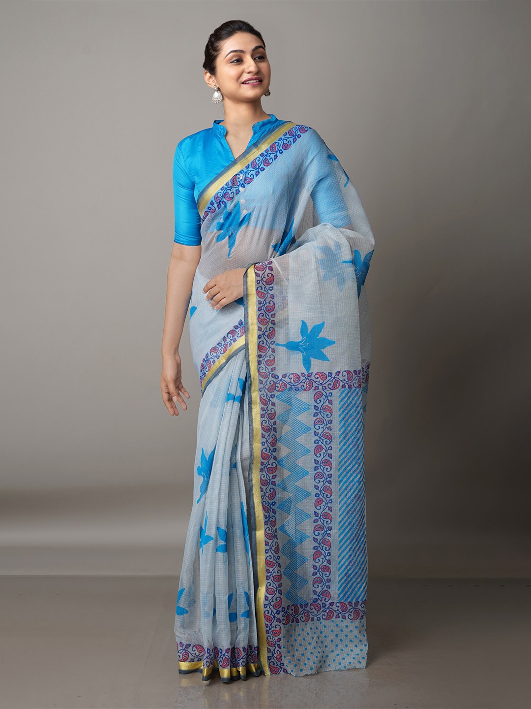 

Unnati Silks Floral Zari Pure Cotton Kota Saree, Blue
