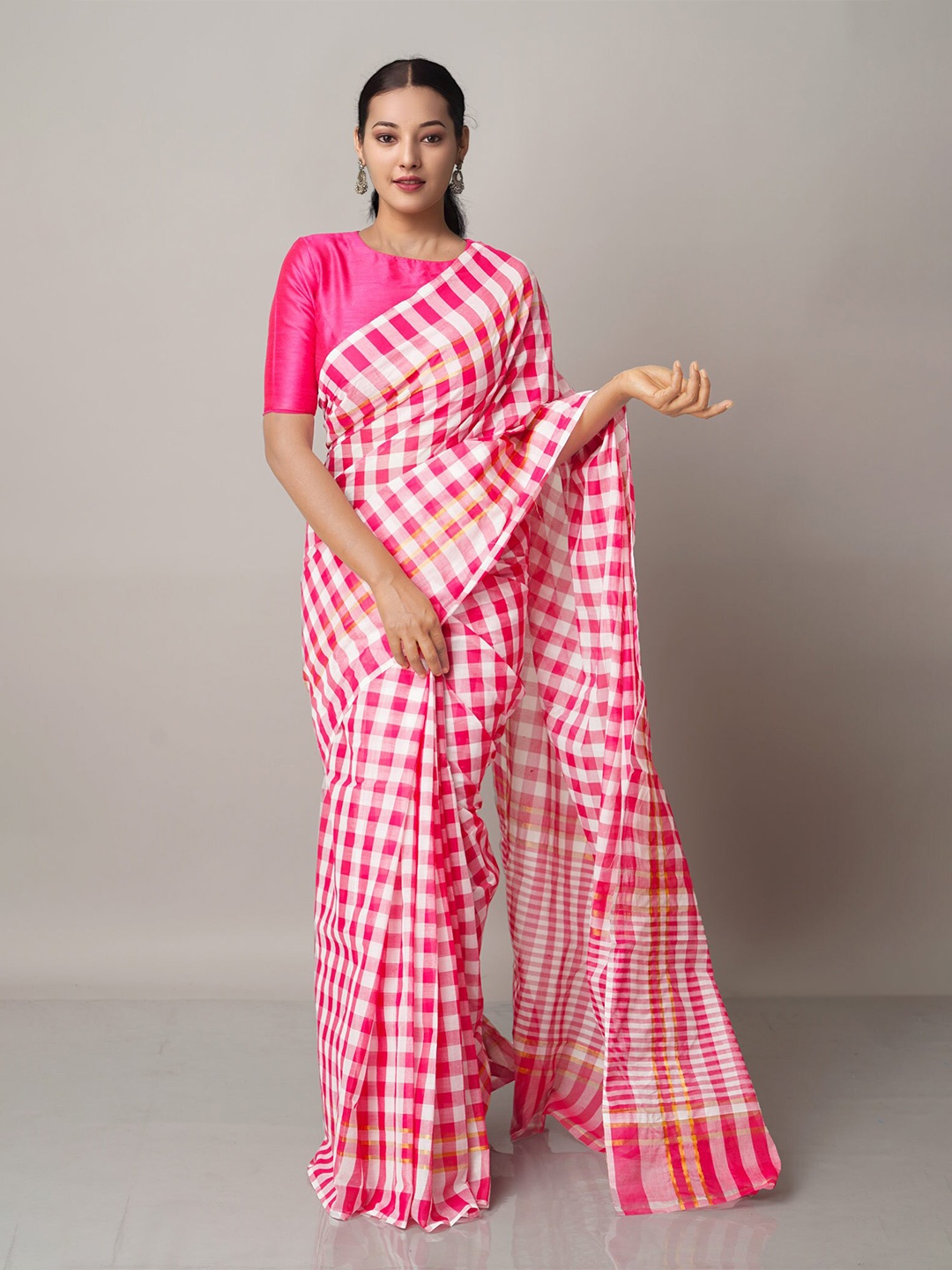 

Unnati Silks Checked Zari Pure Cotton Mangalagiri Saree, White