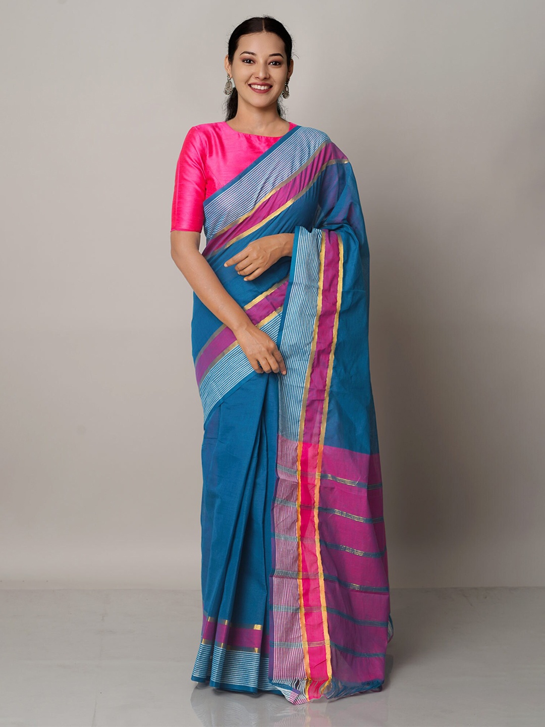 

Unnati Silks Zari Pure Cotton Mangalagiri Saree, Blue