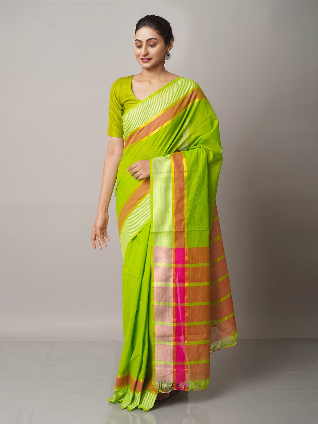 

Unnati Silks Zari Pure Cotton Mangalagiri Saree, Green