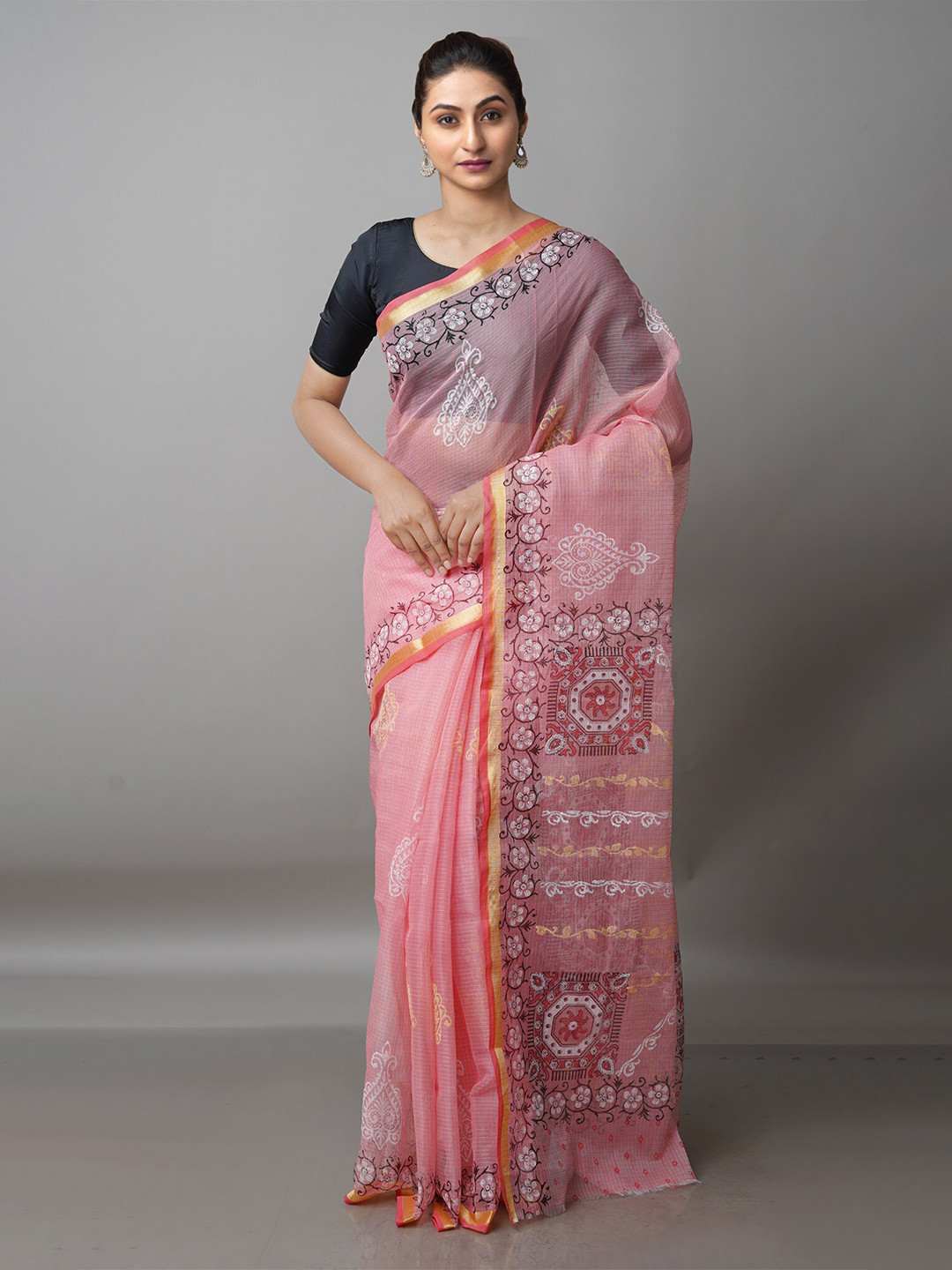

Unnati Silks Floral Zari Pure Cotton Kota Saree, Peach