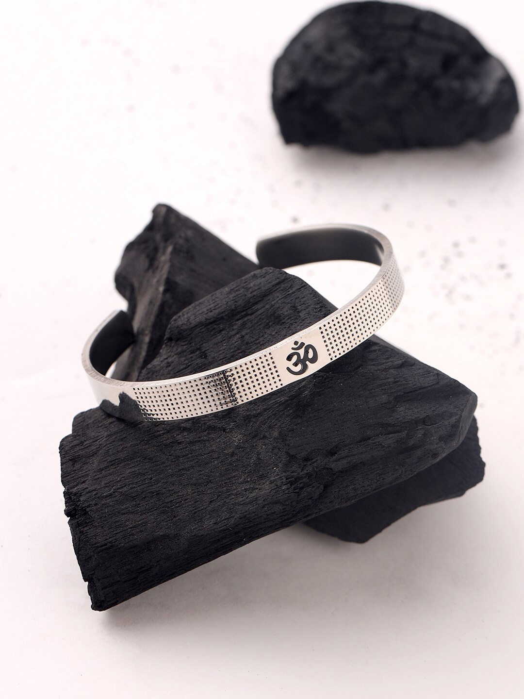 

VIRAASI Men Silver-Toned Stainless Steel Om Cuff Bracelet