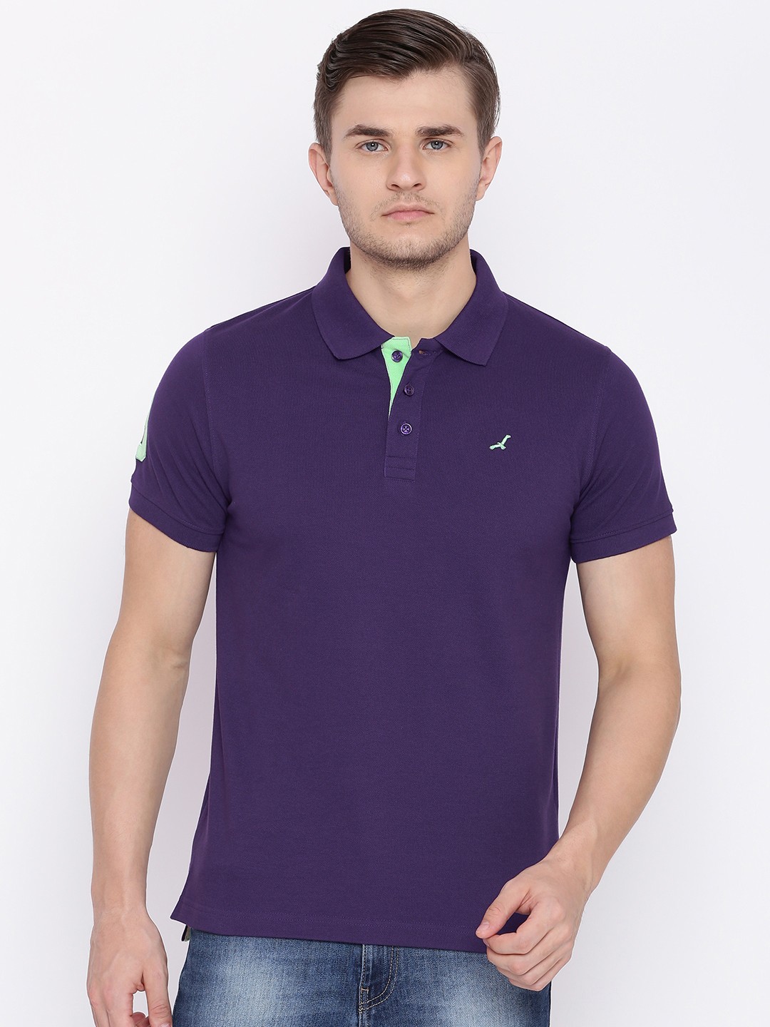 

American Crew Men Purple Solid Polo Collar T-shirt