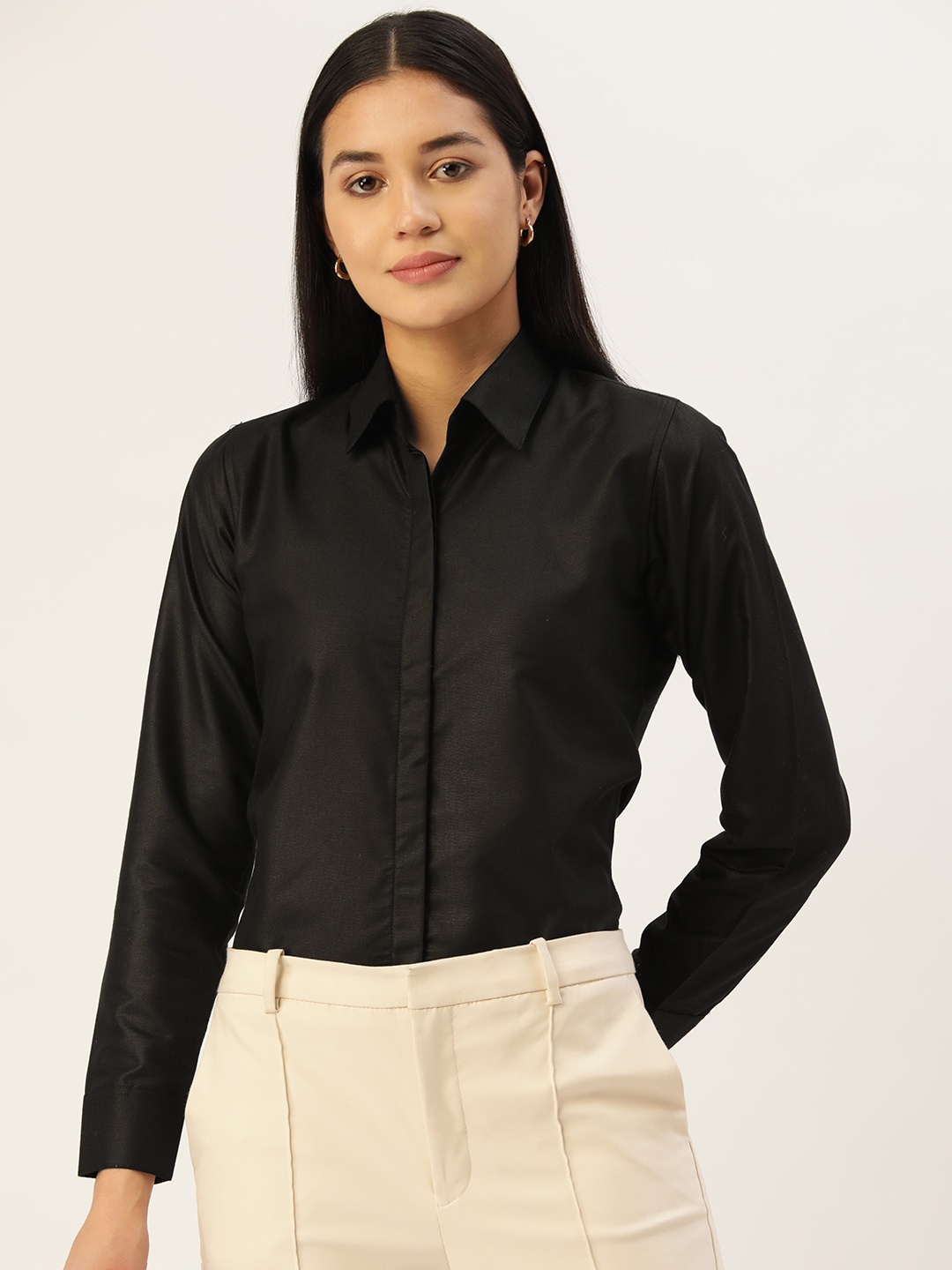

JAINISH Shirt Style Top, Black