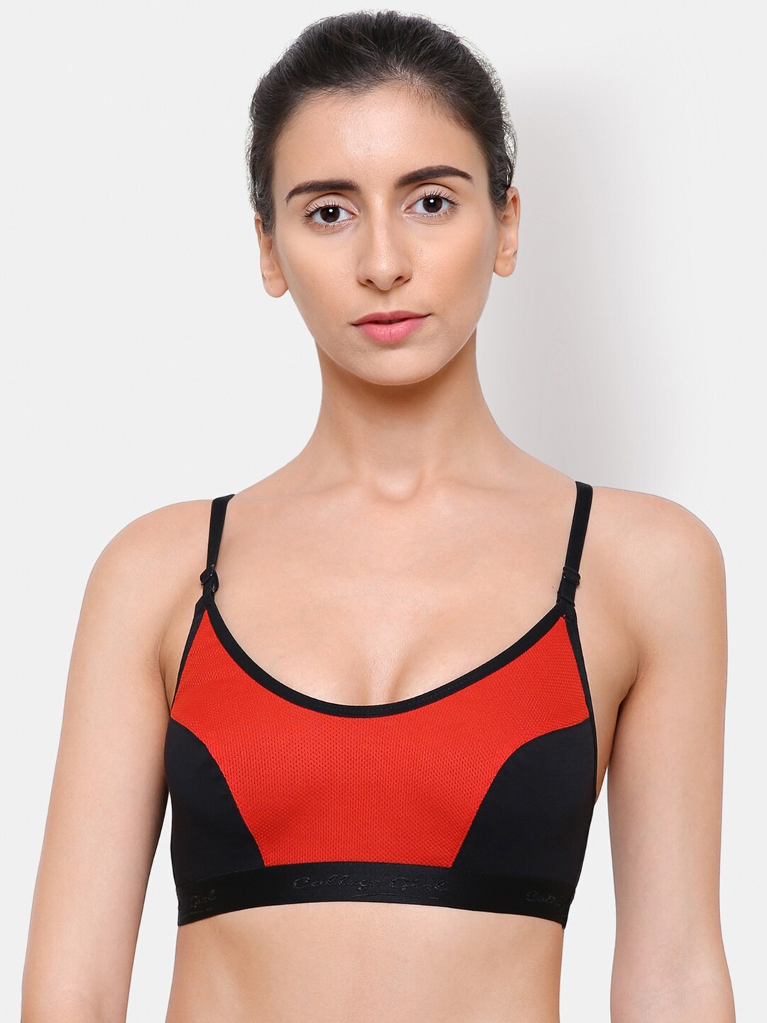 

College Girl Colourblocked Cotton Non Padded Workout Bra, Red