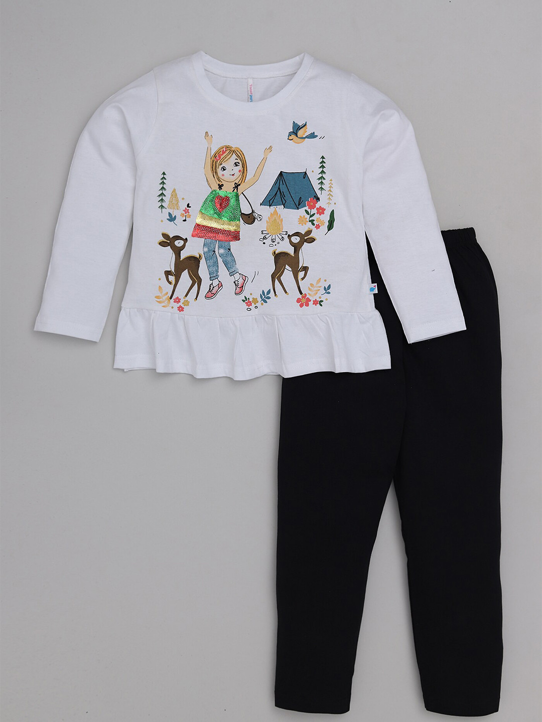 

Toonyport Kids Printed Cotton Top with Leggings Set, White