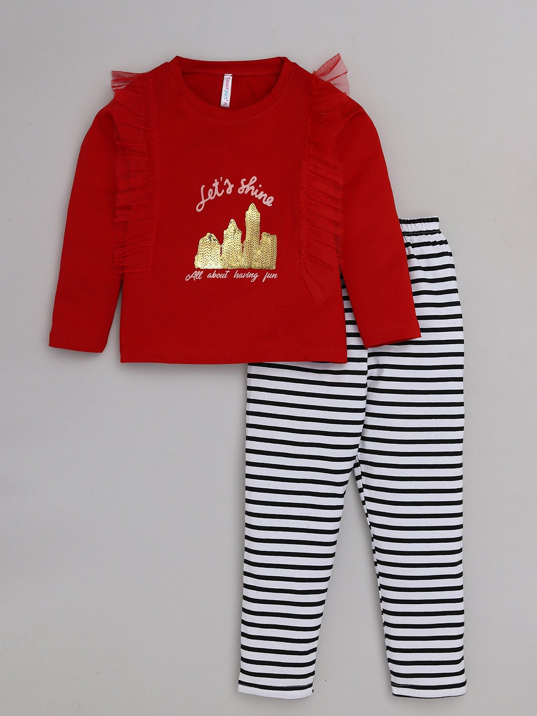 

Toonyport Kids Cotton Embellished Top with Leggings Set, Red