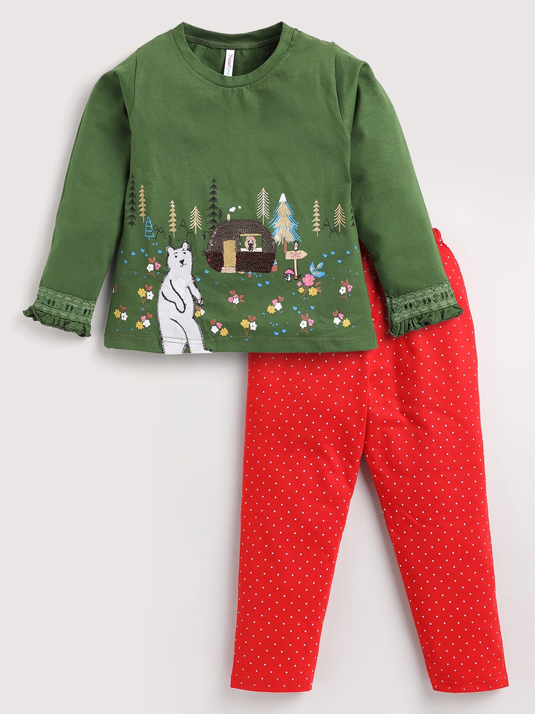 

Toonyport Kids Printed Cotton Top with Leggings Set, Green