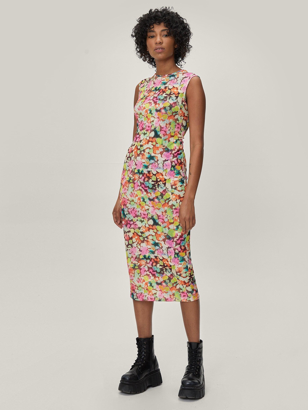 

NASTY GAL Abstract Print Sheath Midi Dress, Brown