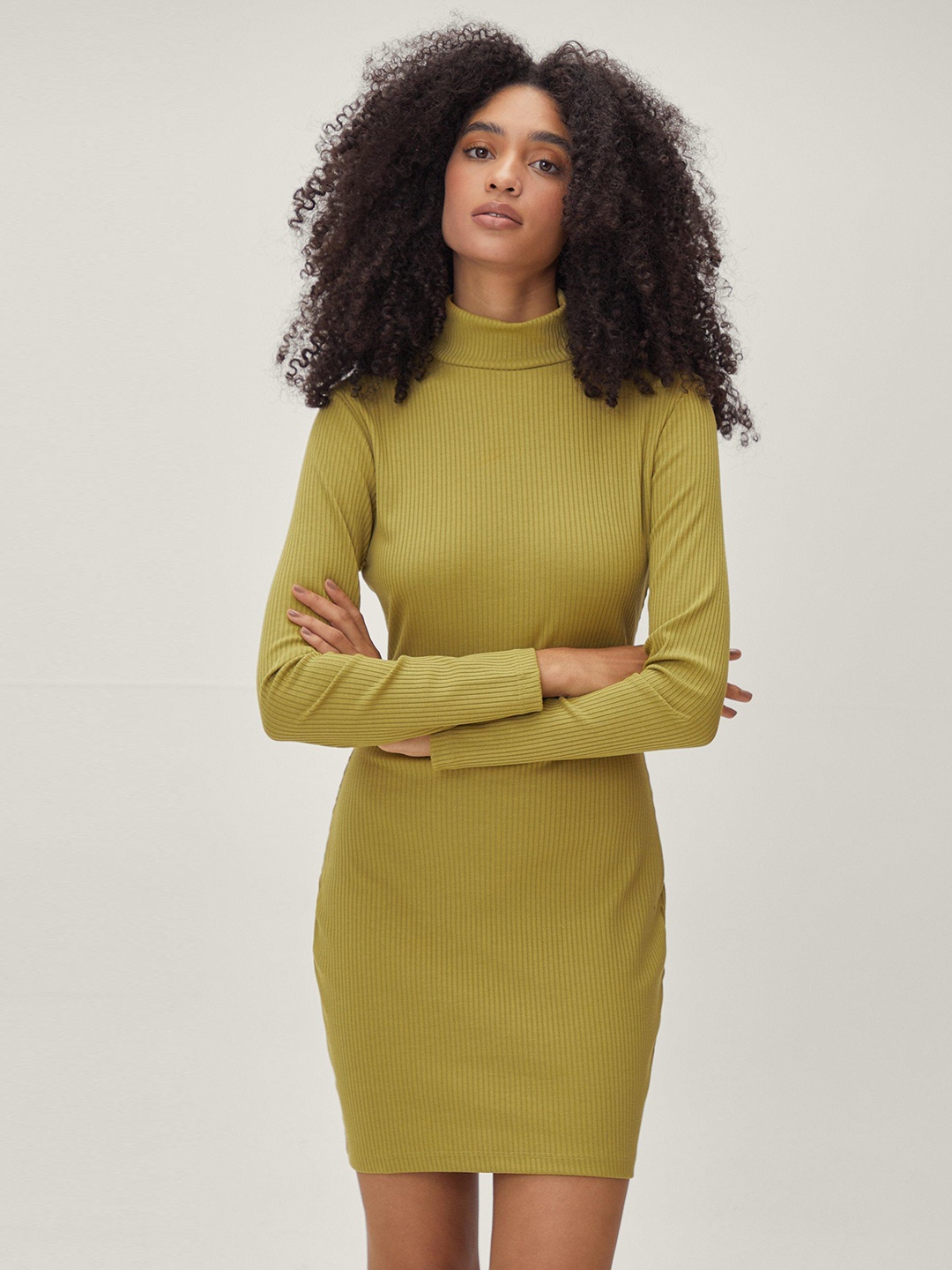 

NASTY GAL Ribbed Stylised Back Sweater Dress, Olive