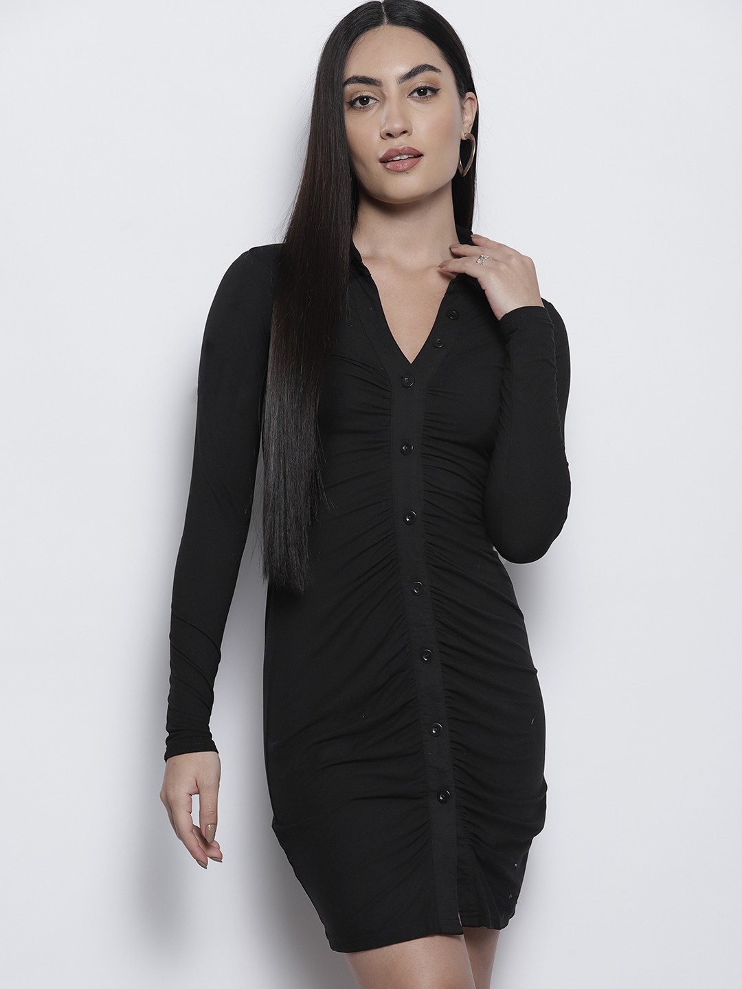 

NASTY GAL Ruched Bodycon Dress, Black