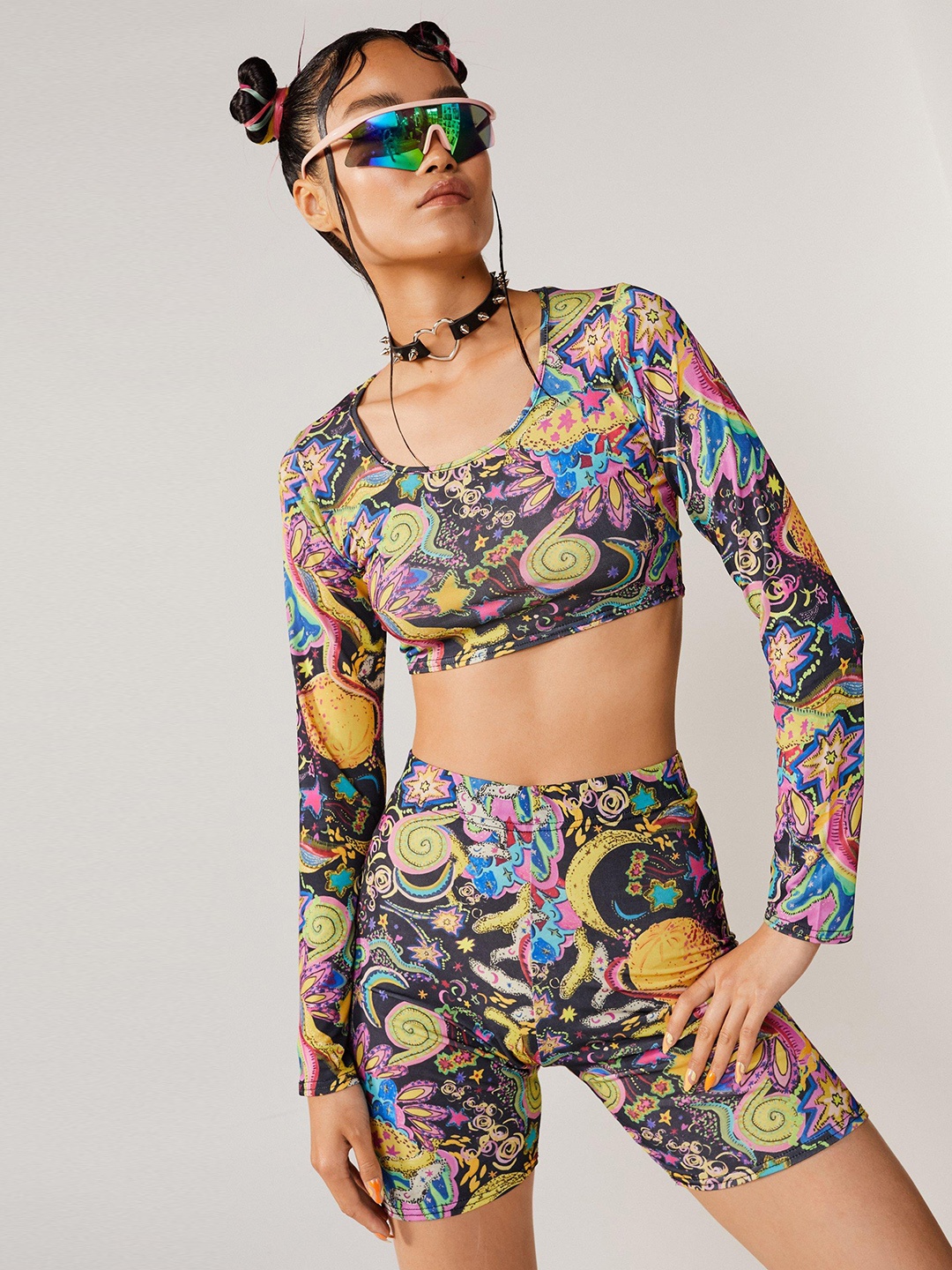 

NASTY GAL Space Printed Scoop Neck Crop Top, Black