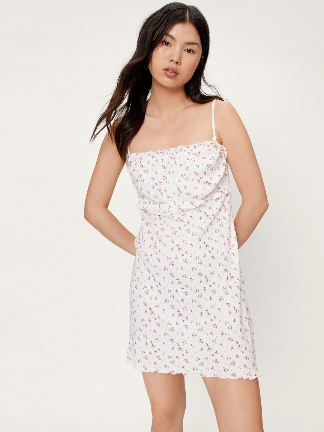 

NASTY GAL Floral Printed Pure Cotton Nightdress, White