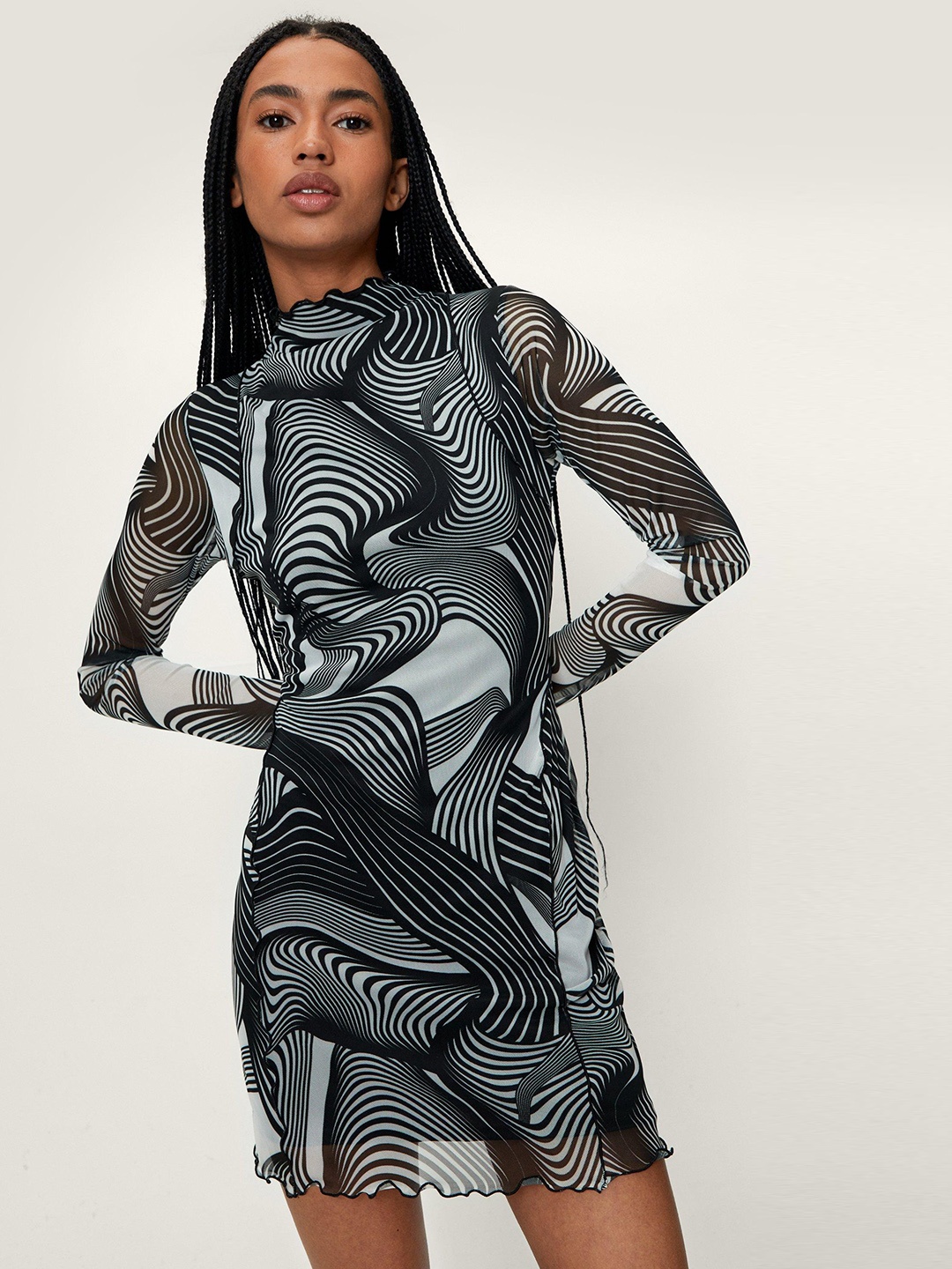 

NASTY GAL Abstract Print Bodycon Mini Dress, Black