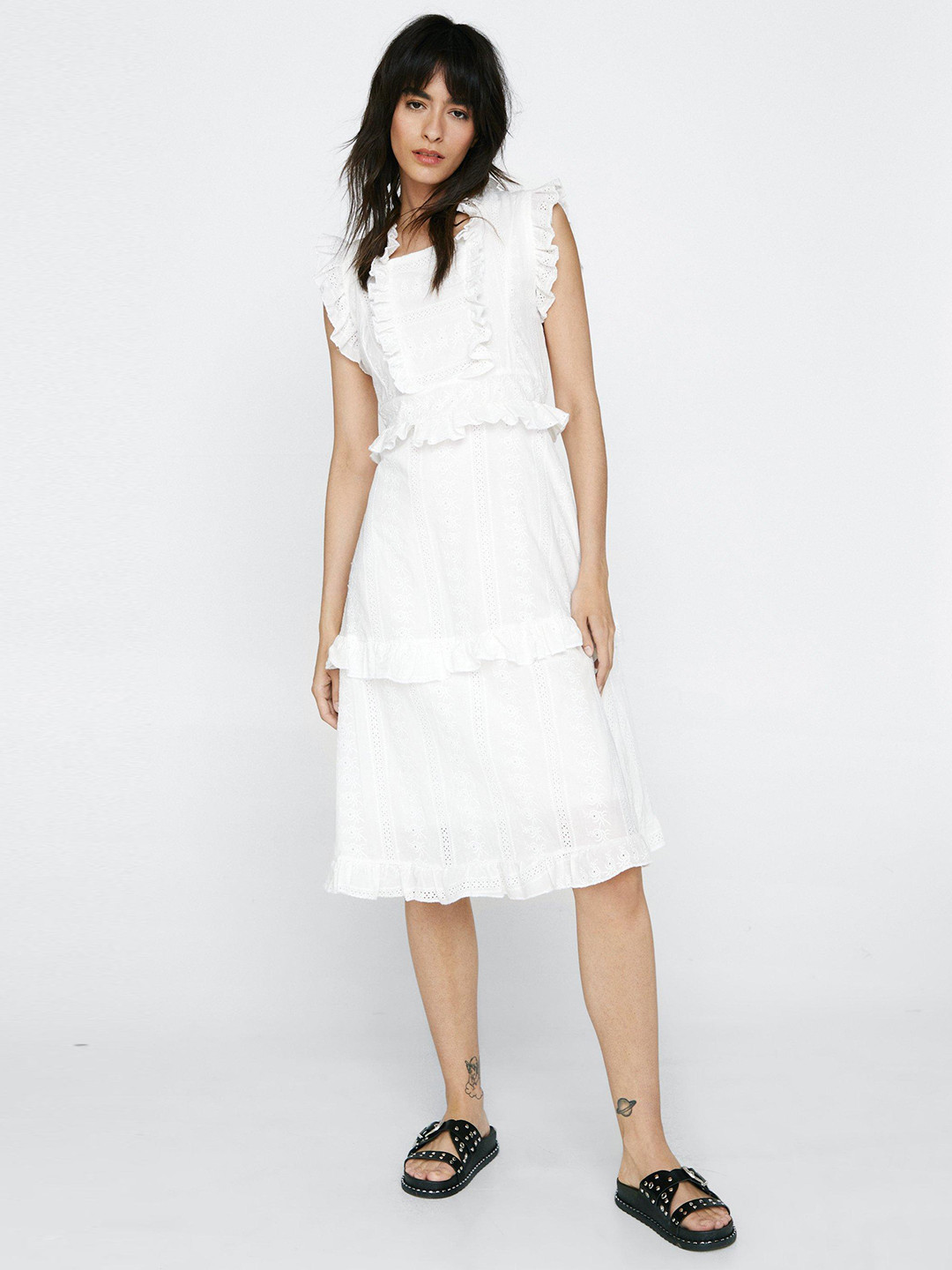 

NASTY GAL Ruffle Tiered Design A-Line Dress, White