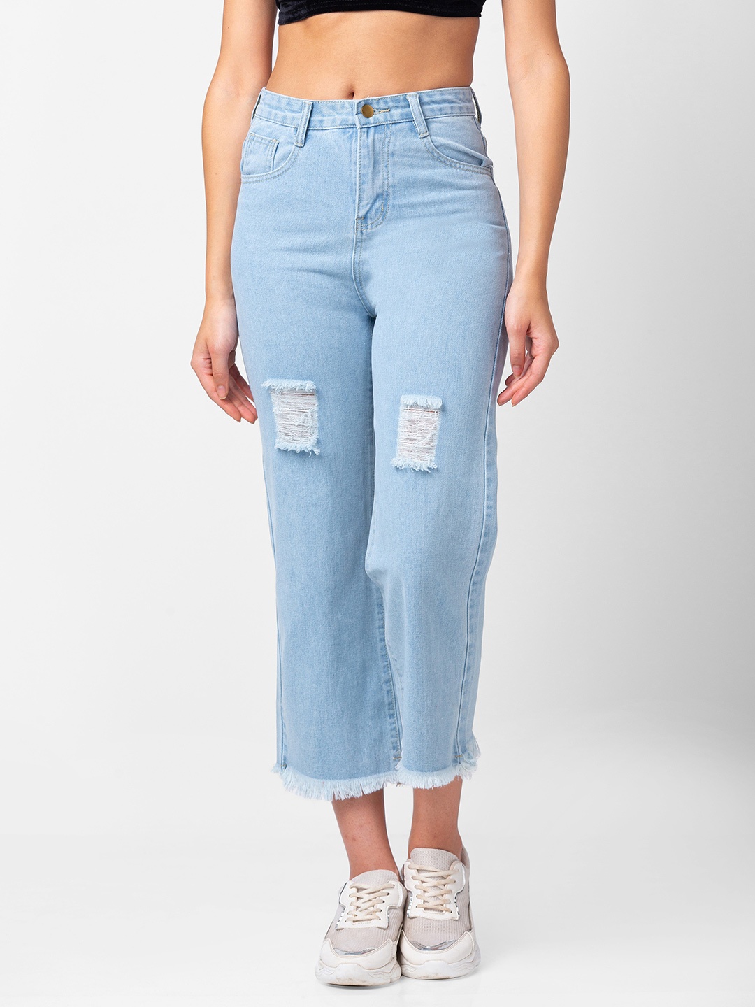 

BoStreet Women Blue Relaxed Fit High-Rise Mildly Distressed Light Fade Jeans