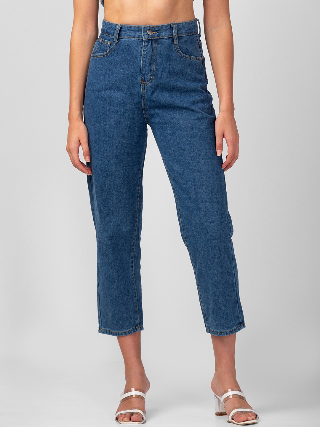 

BoStreet Women Skinny Fit High-Rise Cropped Jeans, Navy blue