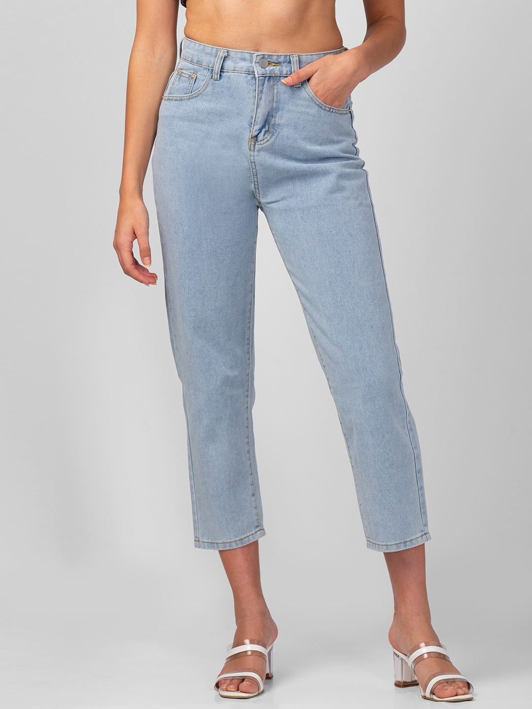 

BoStreet Women Straight Fit High-Rise Cropped Jeans, Blue