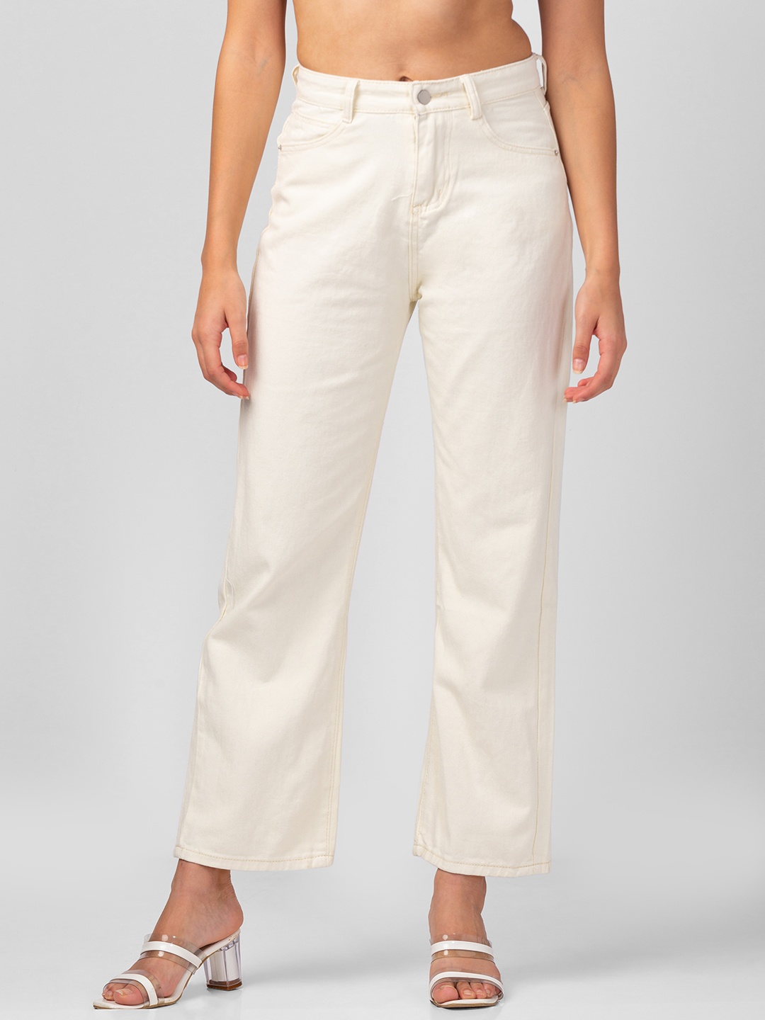 

BoStreet Women Relaxed Fit High-Rise Jeans, White