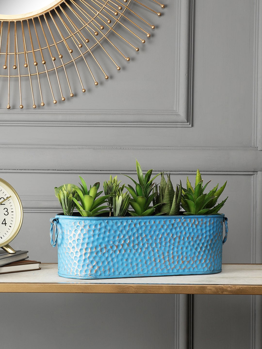 

VarEesha Blue Distress Finish Hammered Metal Planter