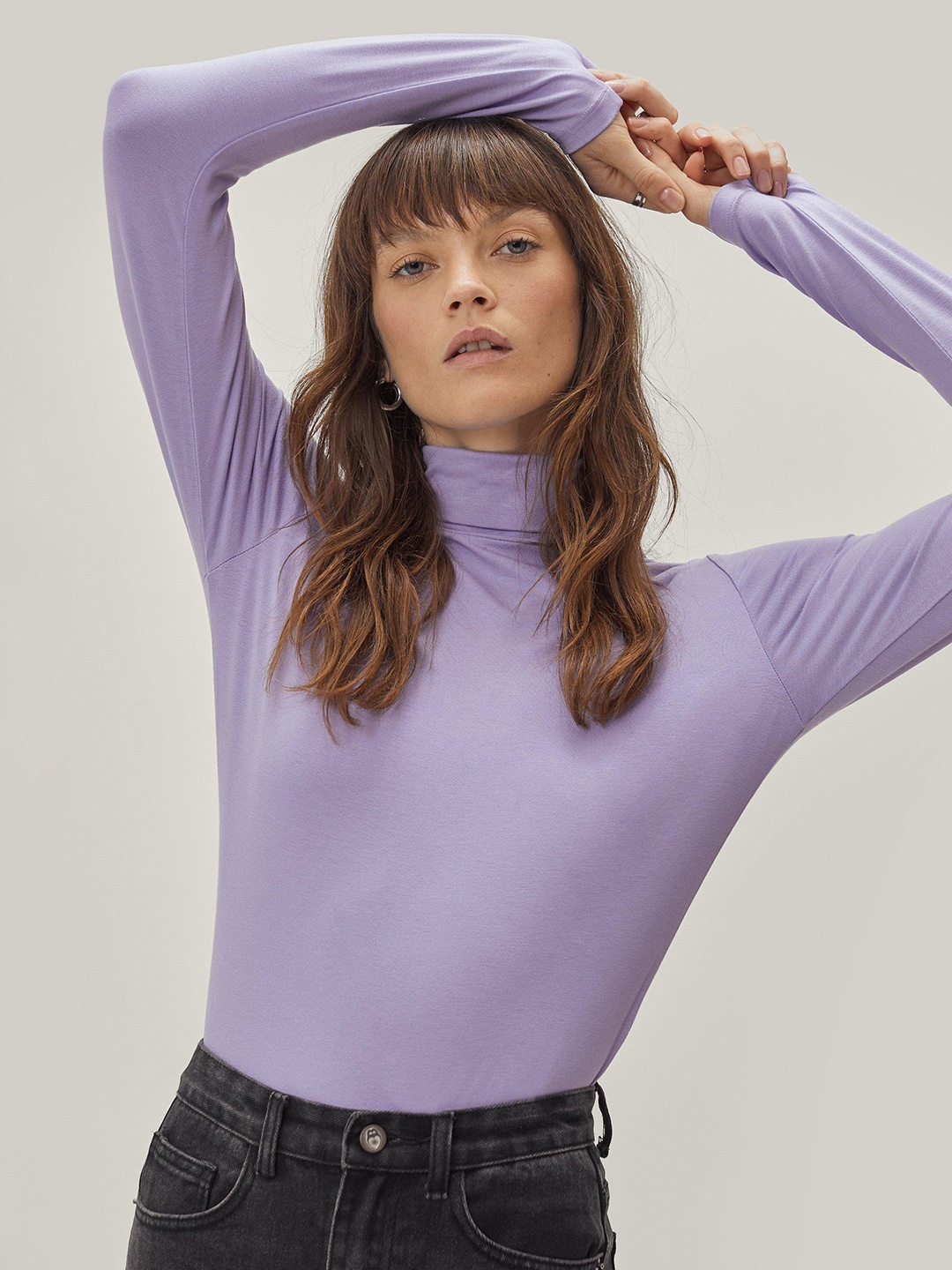 

NASTY GAL Women Turtle Neck T-shirt, Lavender
