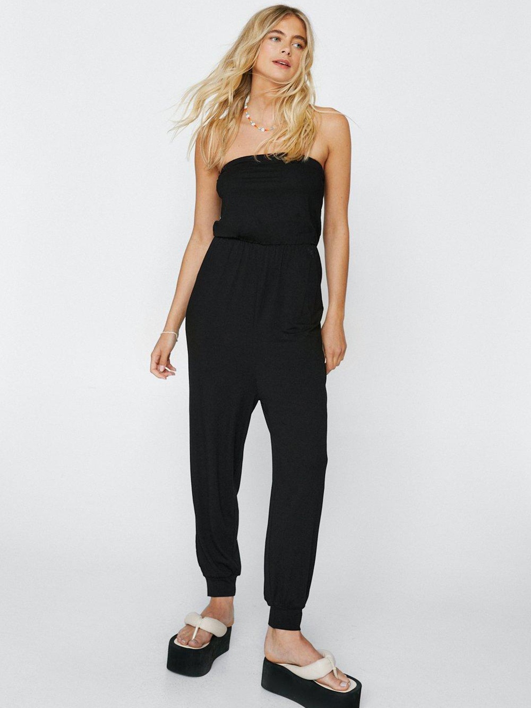

NASTY GAL Off-Shoulder Jogger Jumpsuit, Black